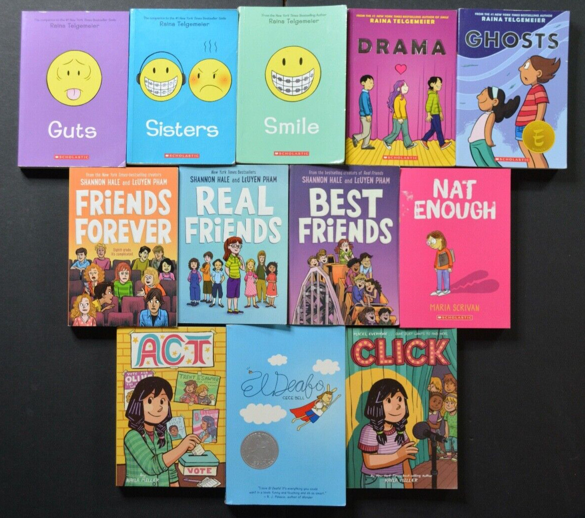 Lot of 12 Children’s Graphic Novels – Smile Sisters El Deafo Real Friends L2