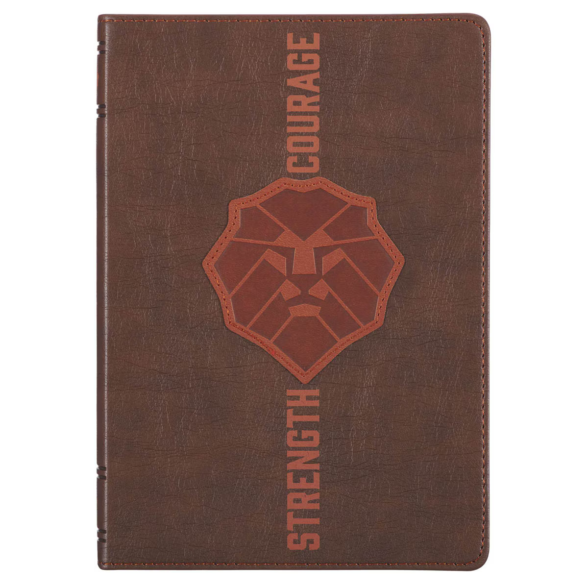 Brown Vegan Leather Journal, Inspirational Men’s Notebook Lion Strength &