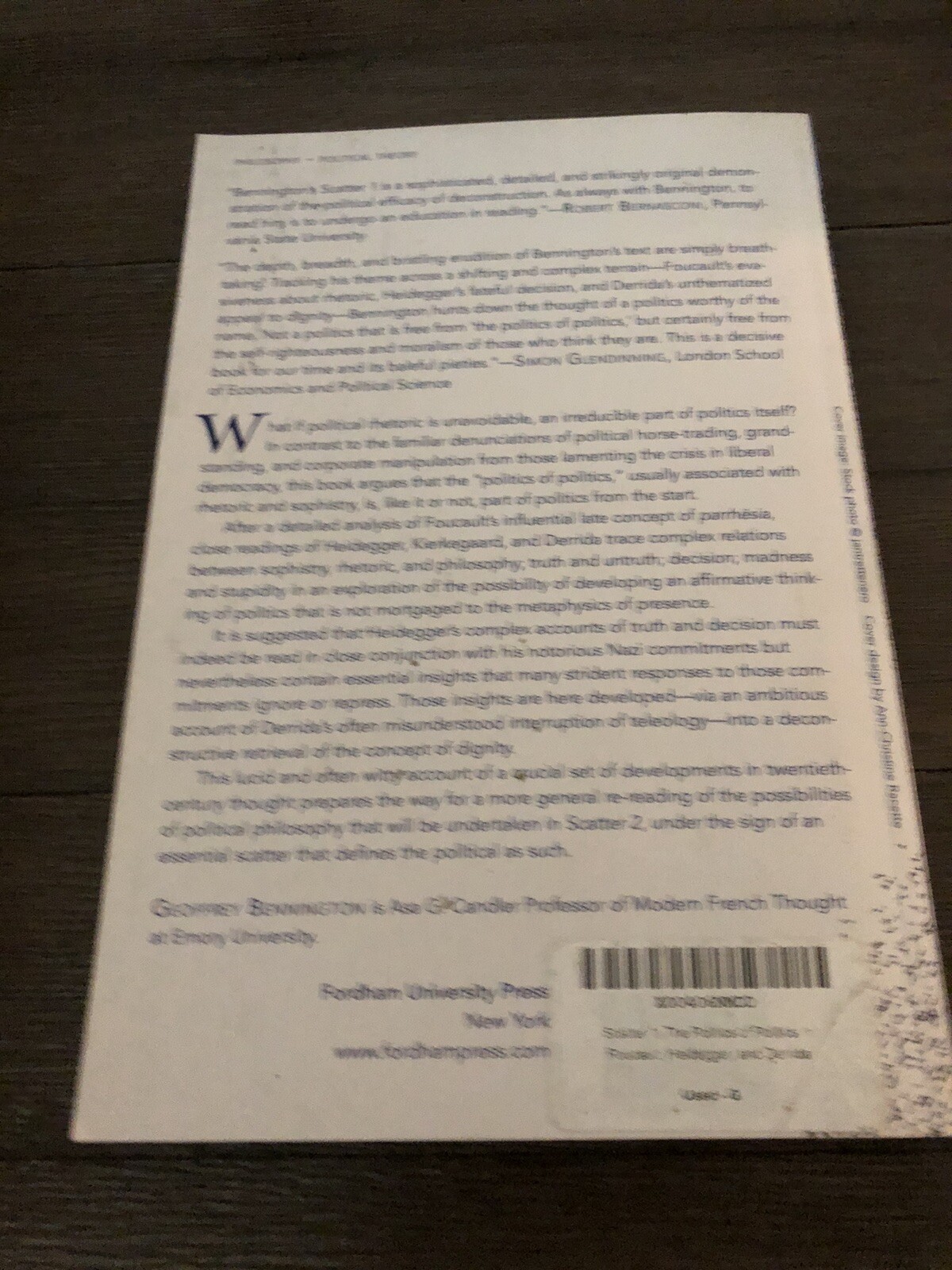 SCATTER 1: THE POLITICS OF POLITICS IN FOUCAULT, By Geoffrey Bennington