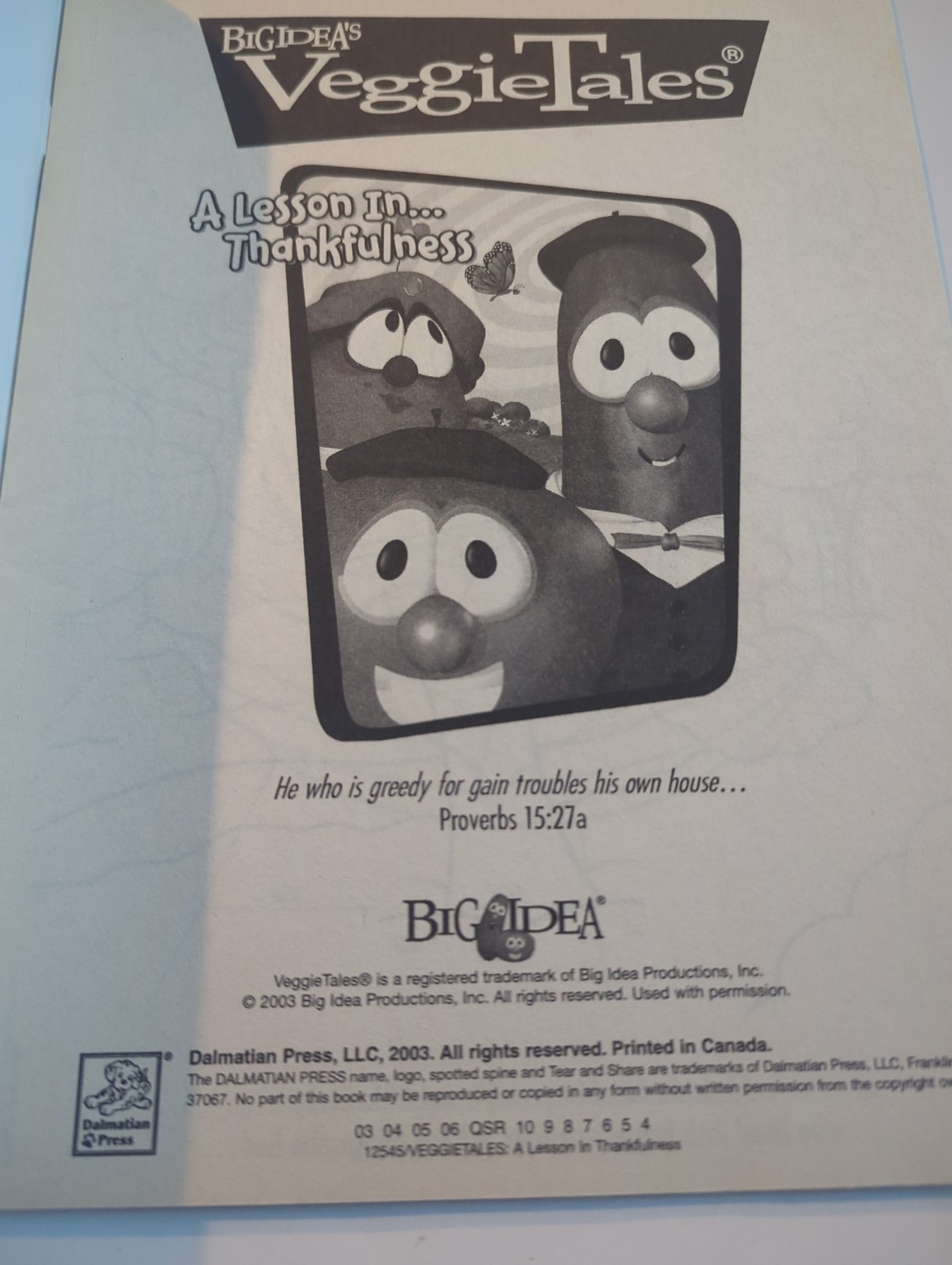 Big Idea 2003 VeggieTales Coloring Book UNCOLORED SC A Lesson In Thankfulness