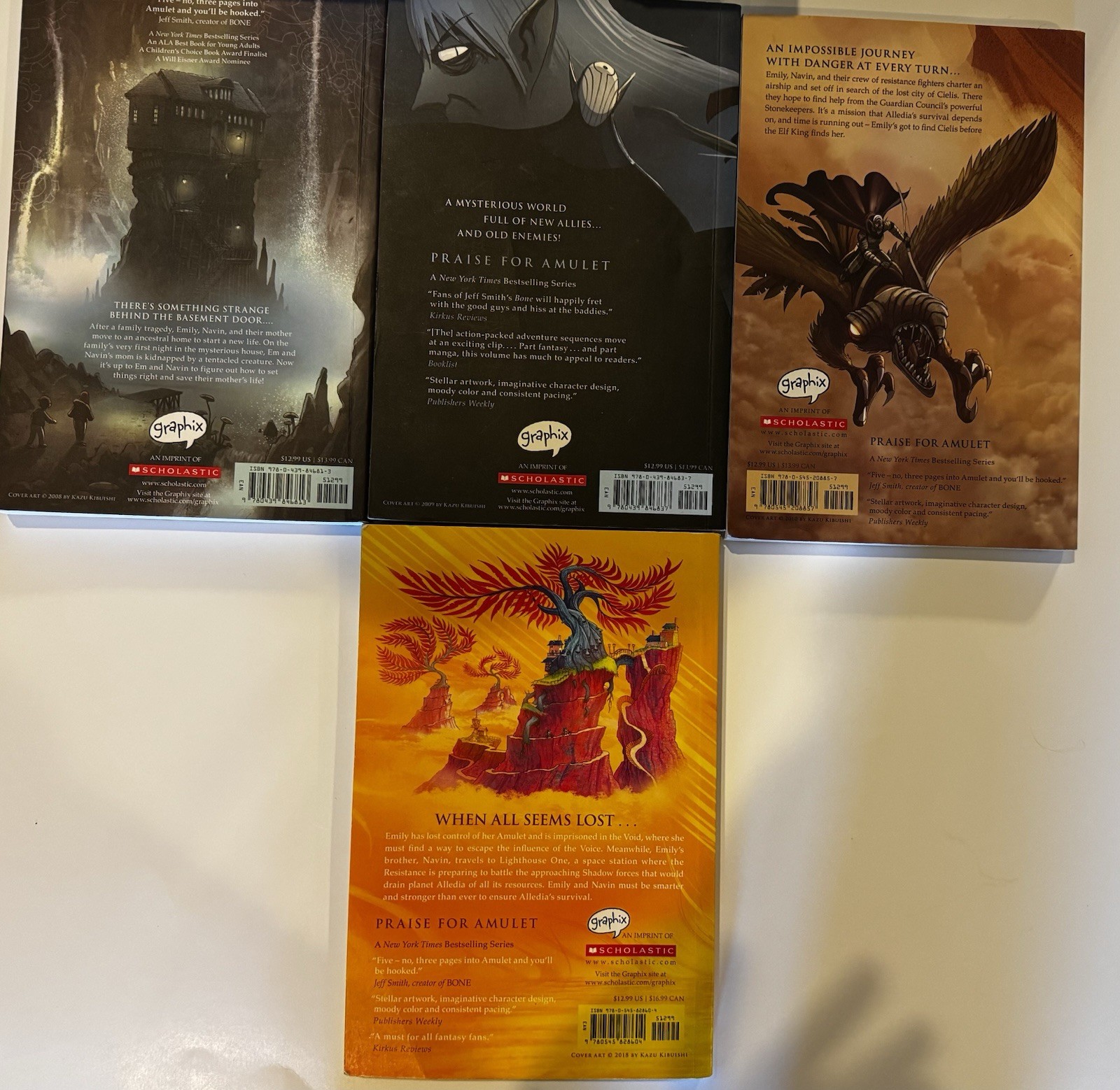 Lot of 4 AMULET Series by Kazu Kibuishi Books Graphic Novels 1 -3 & 8 (PB)