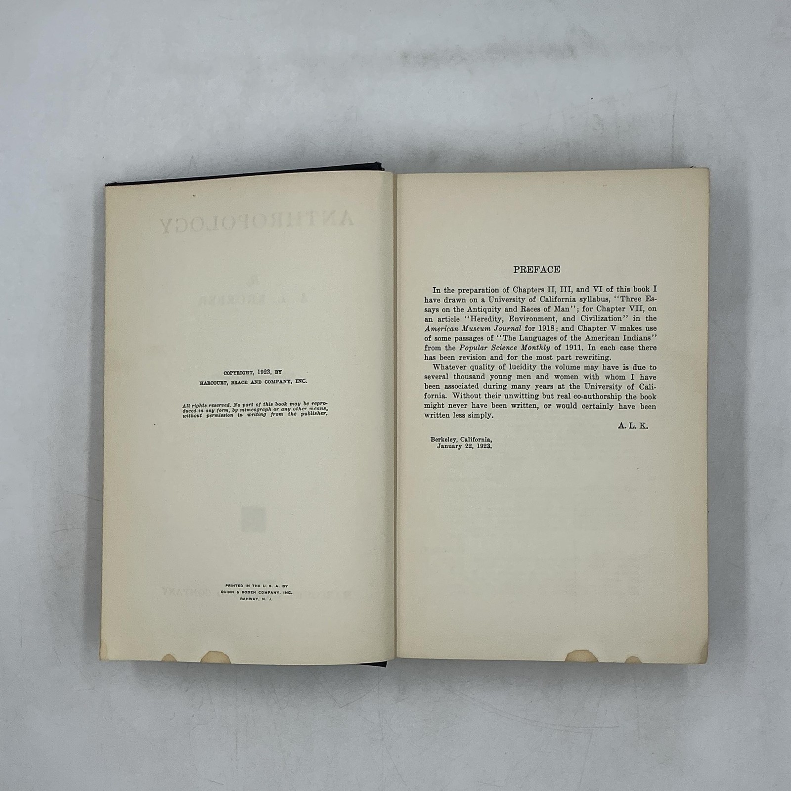 Vintage Anthropology A L Kroeber Harcourt Black HC 1923 USA Illustrated History