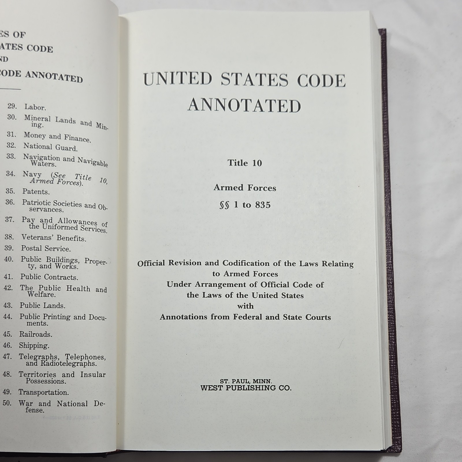 United States Code Annotated Title 10 Armed Forces West Publishing Co. Hardcover