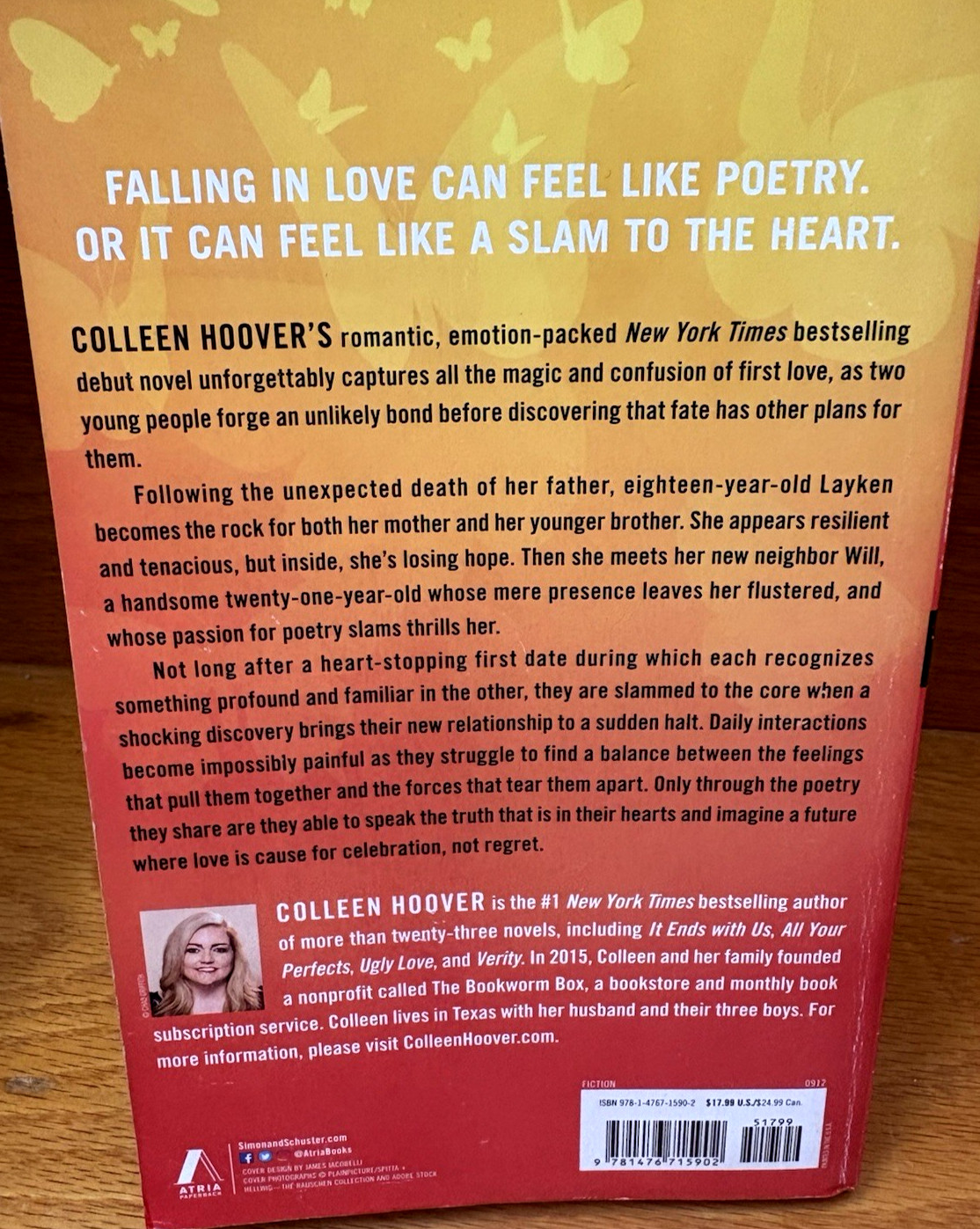 “SLAMMED”~A NOVEL BY COLLEEN HOOVER~ PAPERBACK~ROMANTIC+EMOTIONAL~HEART-STOPPING