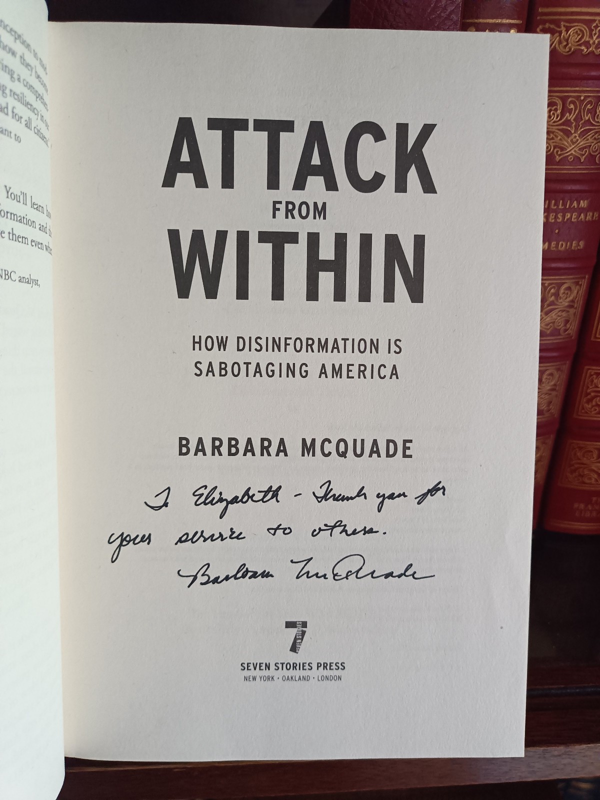 Attack From Within_Barbara McQuade_HCDJ_1st Edition / First Prnt_SIGNED_VeryGood