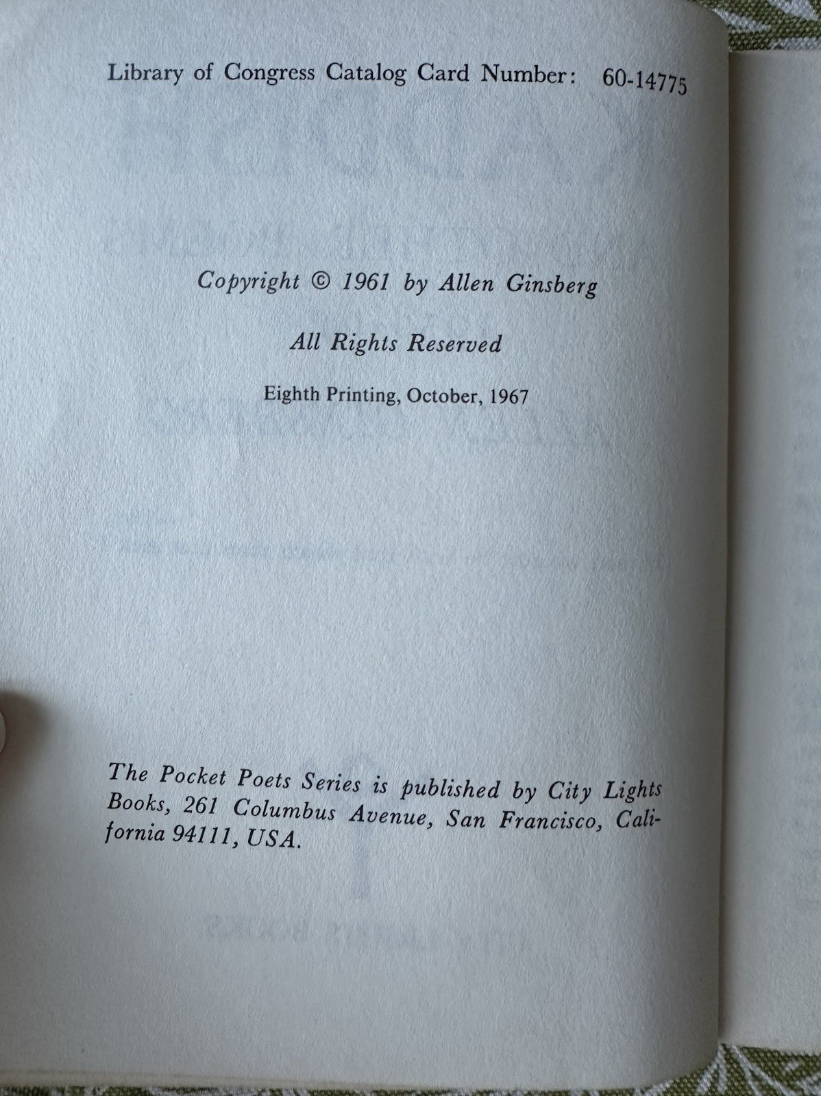 Allen Ginsberg – Kaddish and Other Poems, 1958-1960 – 8th Printing