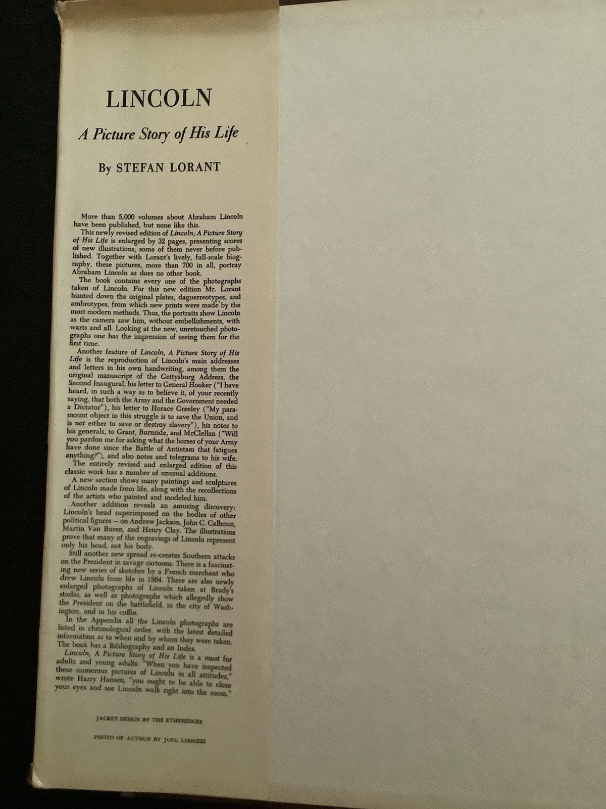 LINCOLN – A PICTURE STORY OF HIS LIFE – STEFAN LORANT – 1975 – DJ & HC