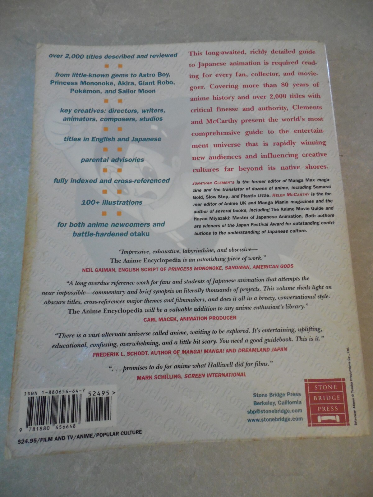 THE ANIME ENCYCLOPEDIA, A GUIDE TO JAPANESE ANIMATION BY JONATHAN CLEMENTS, PB!