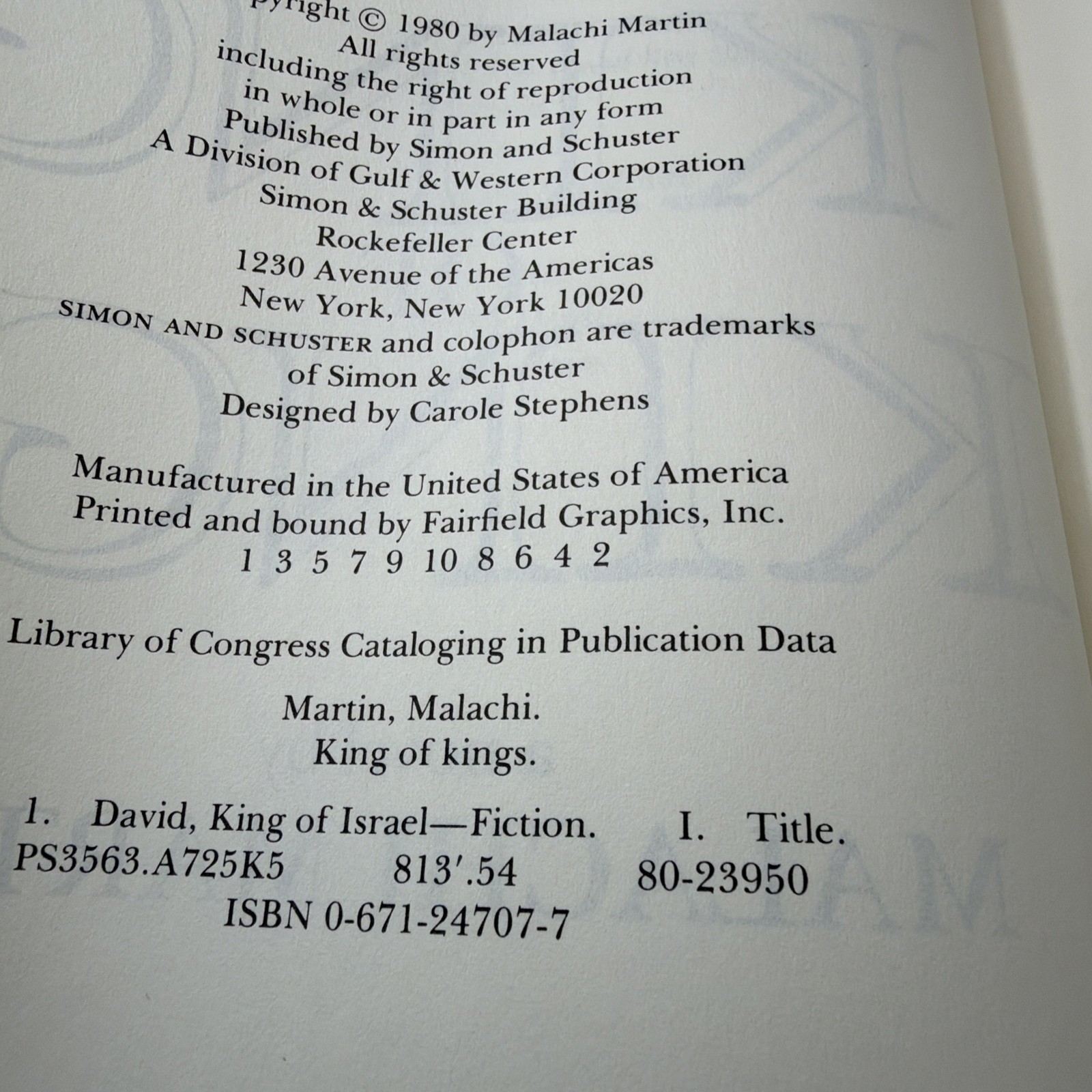 Malachi Martin King of Kings A novel of the Life OfDavid HC DJ 1st Ed Signed
