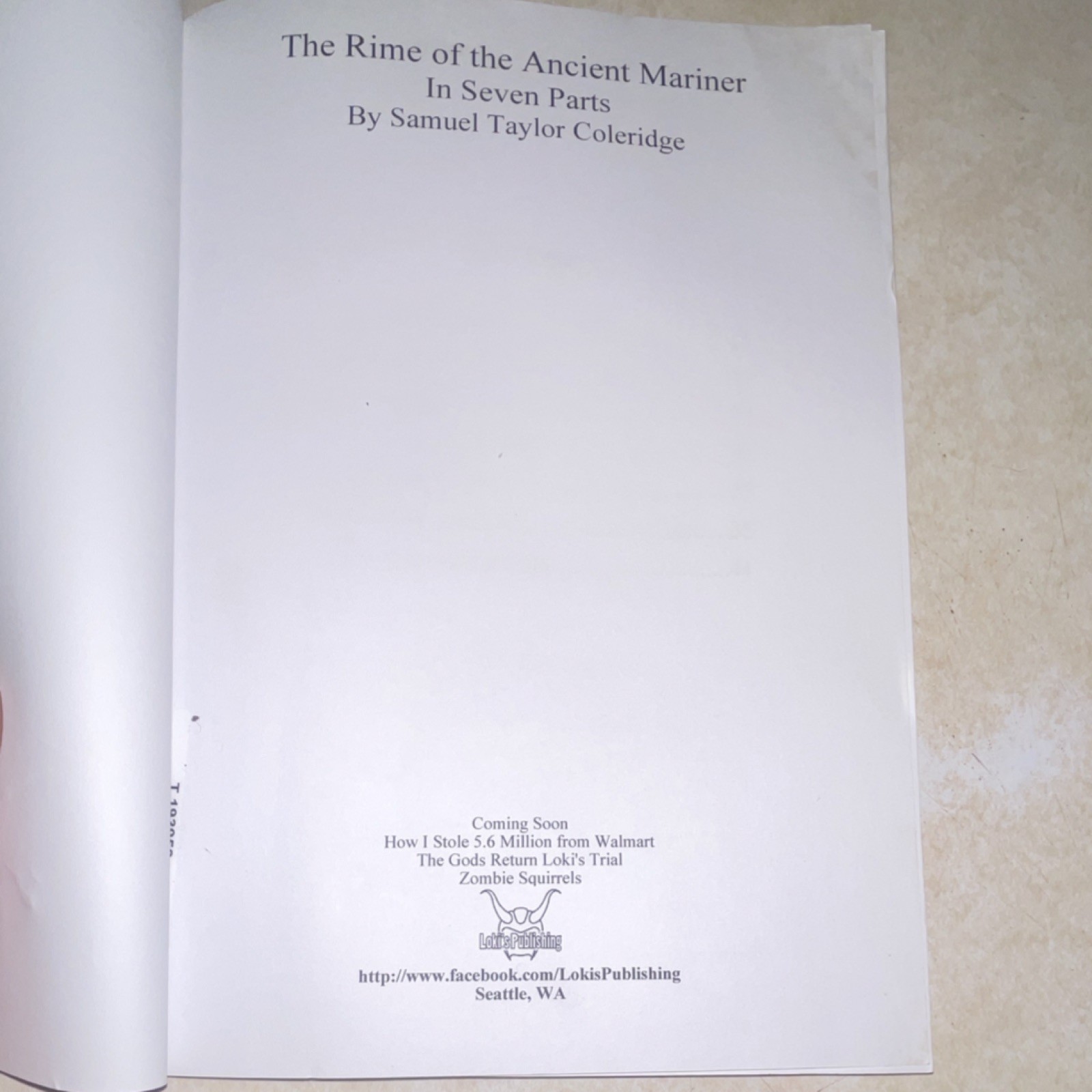 The Rime of the Ancient Mariner Samuel Taylor Coleridge Loki Publishing Paperba…