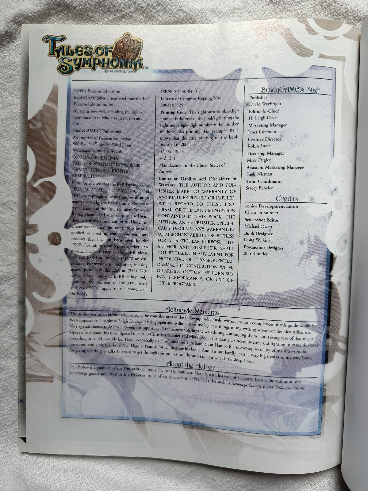 Tales of Symphonia Gamecube Official Strategy Guide – Open – Namco & Brady Games