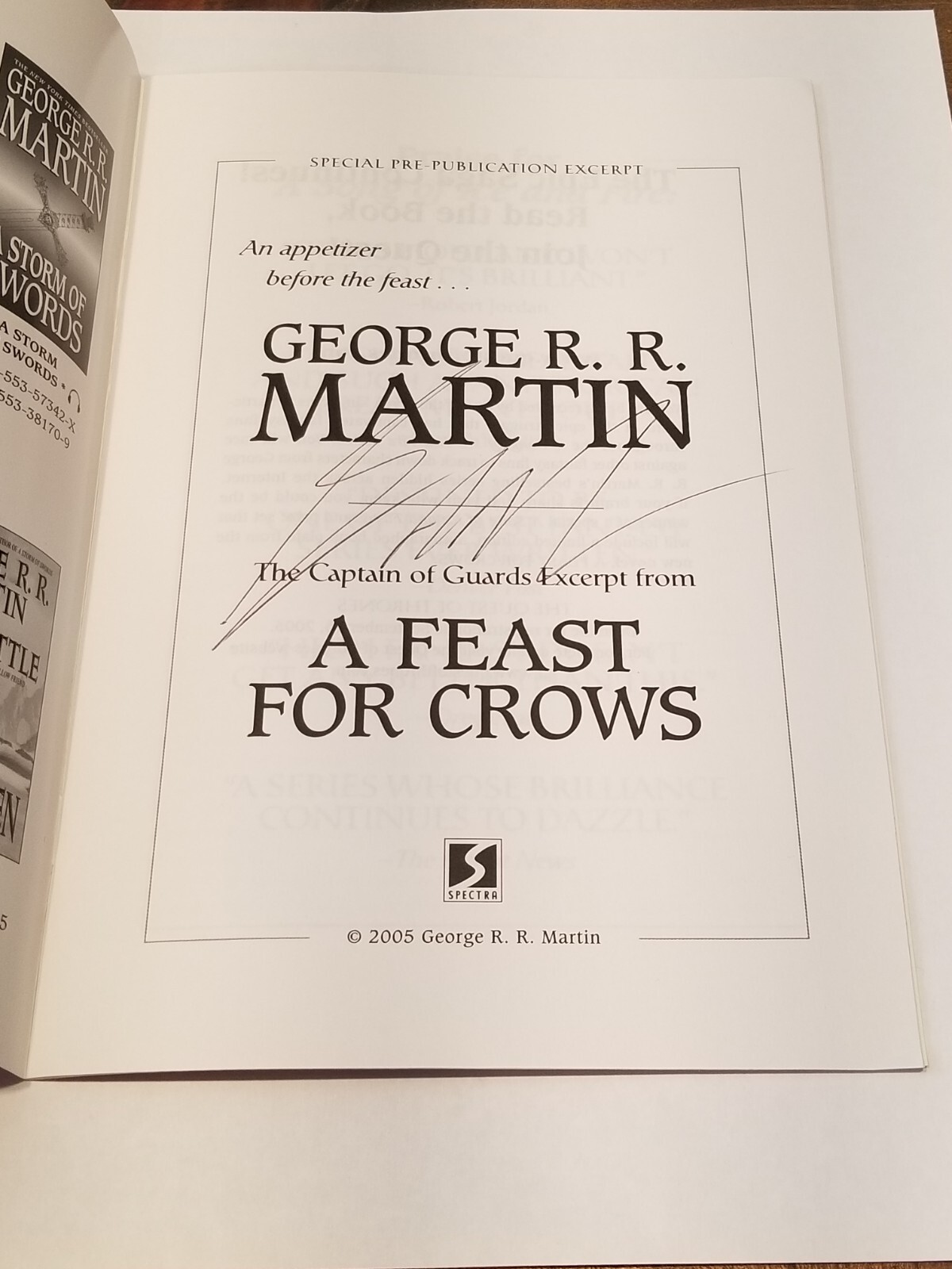 A Feast for Crows SIGNED Excerpt The Captain of The Guards George RR Martin GRRM