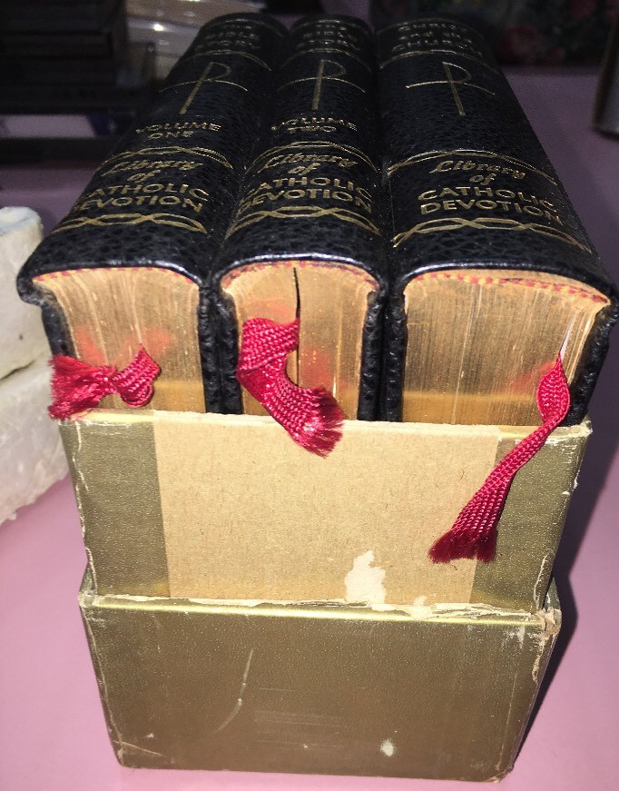 Library of Catholic Devotion 1960 Boxed Set of 3 Books Gold Covers Gilt Edges