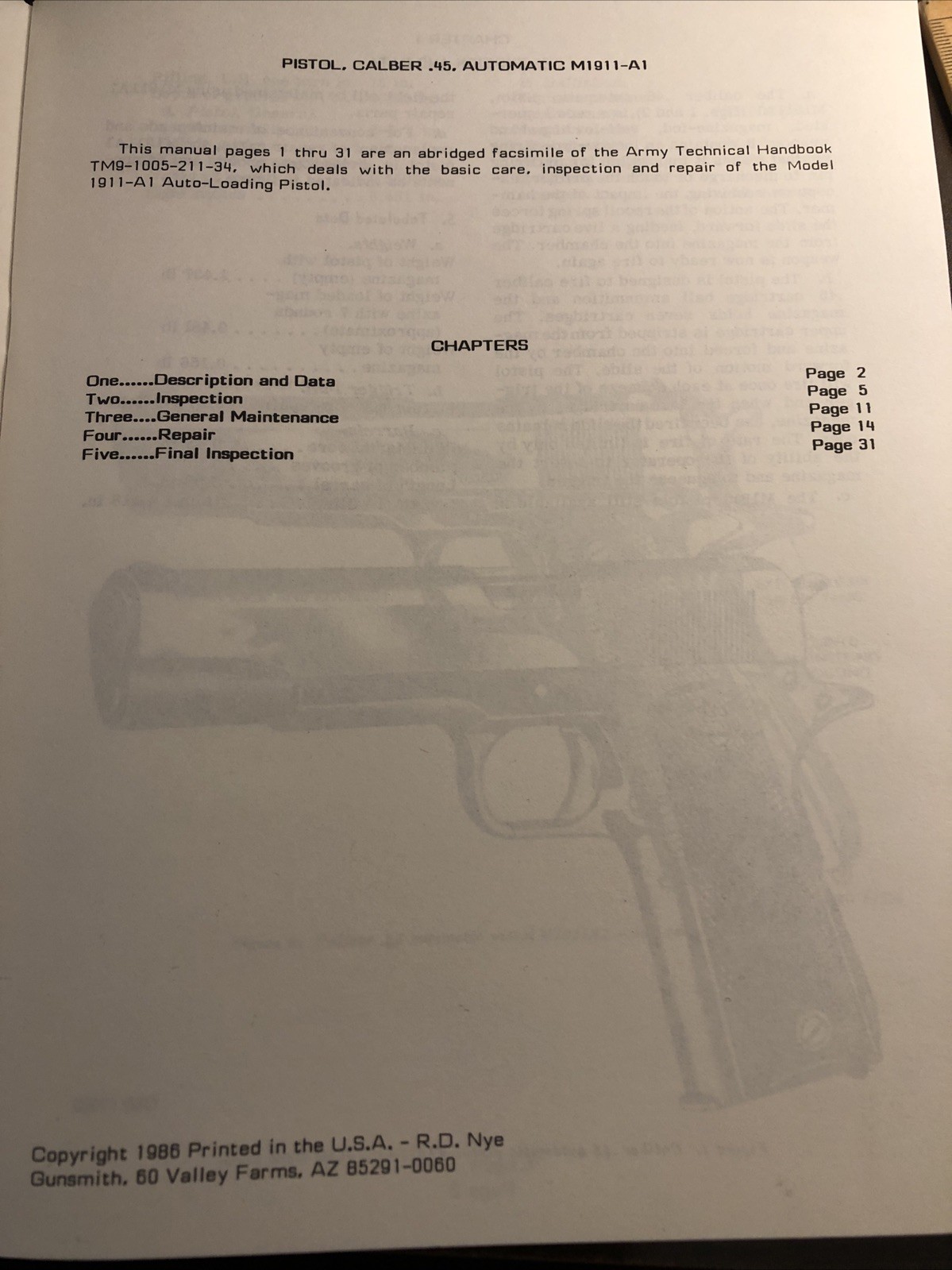 Owners Manual The Care And Repair Of The M 1911 A1