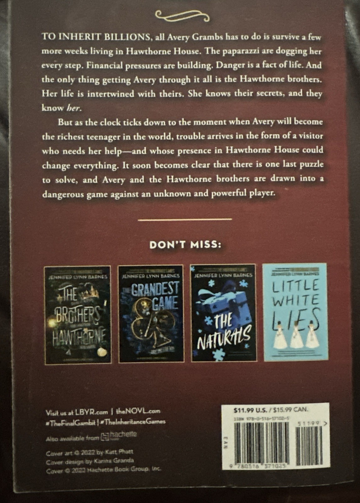 The Final Gambit The Inheritance Games Novel Book 3 Jennifer Lynn Barnes Exc