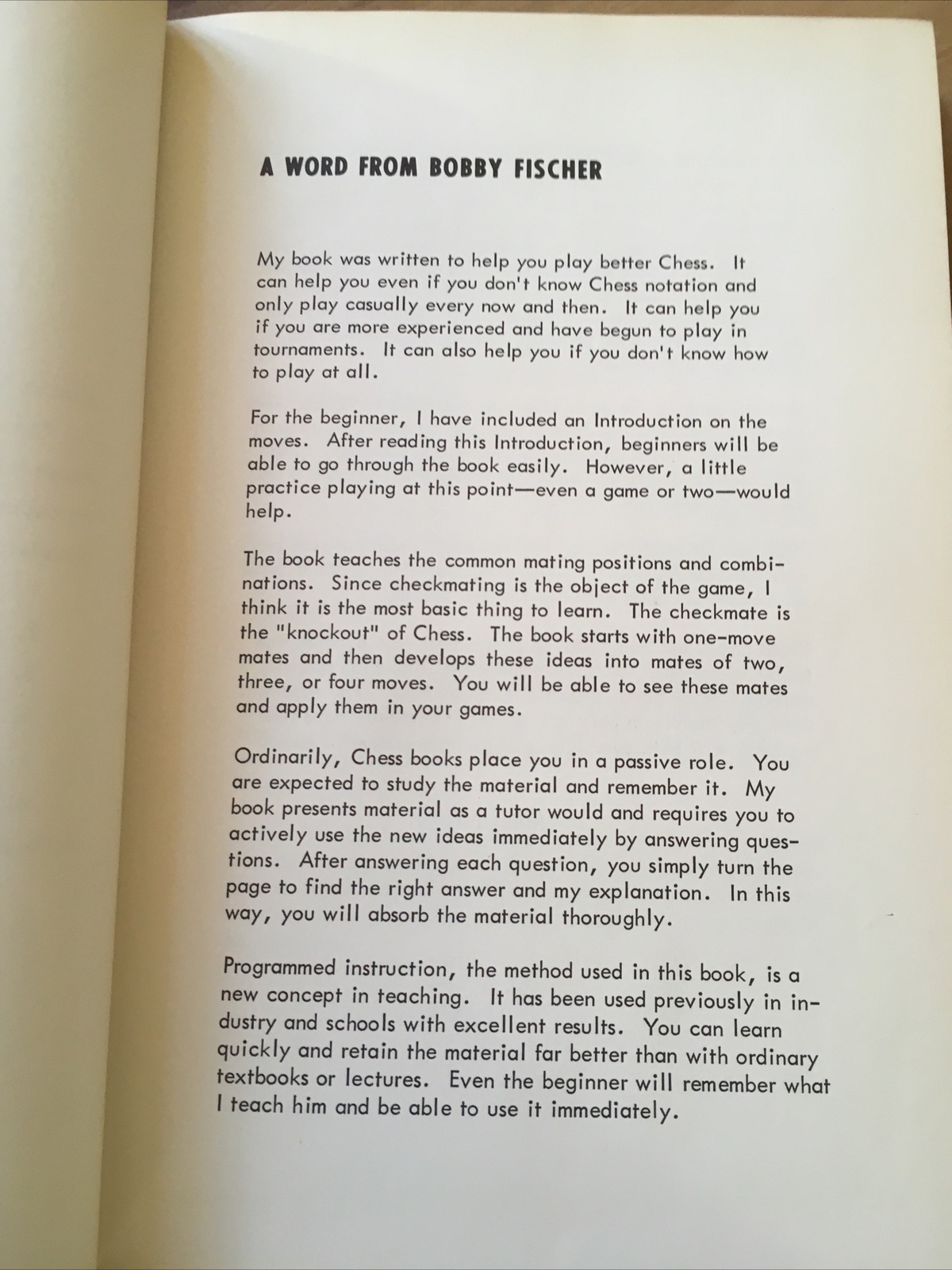 FIRST PRINTING. Bobby Fischer Teaches Chess by Bobby Fischer