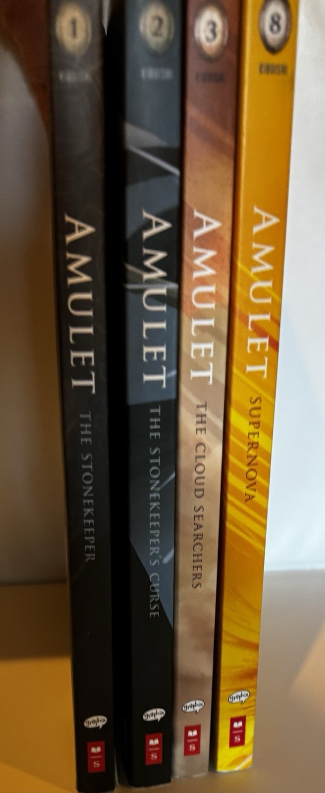Lot of 4 AMULET Series by Kazu Kibuishi Books Graphic Novels 1 -3 & 8 (PB)