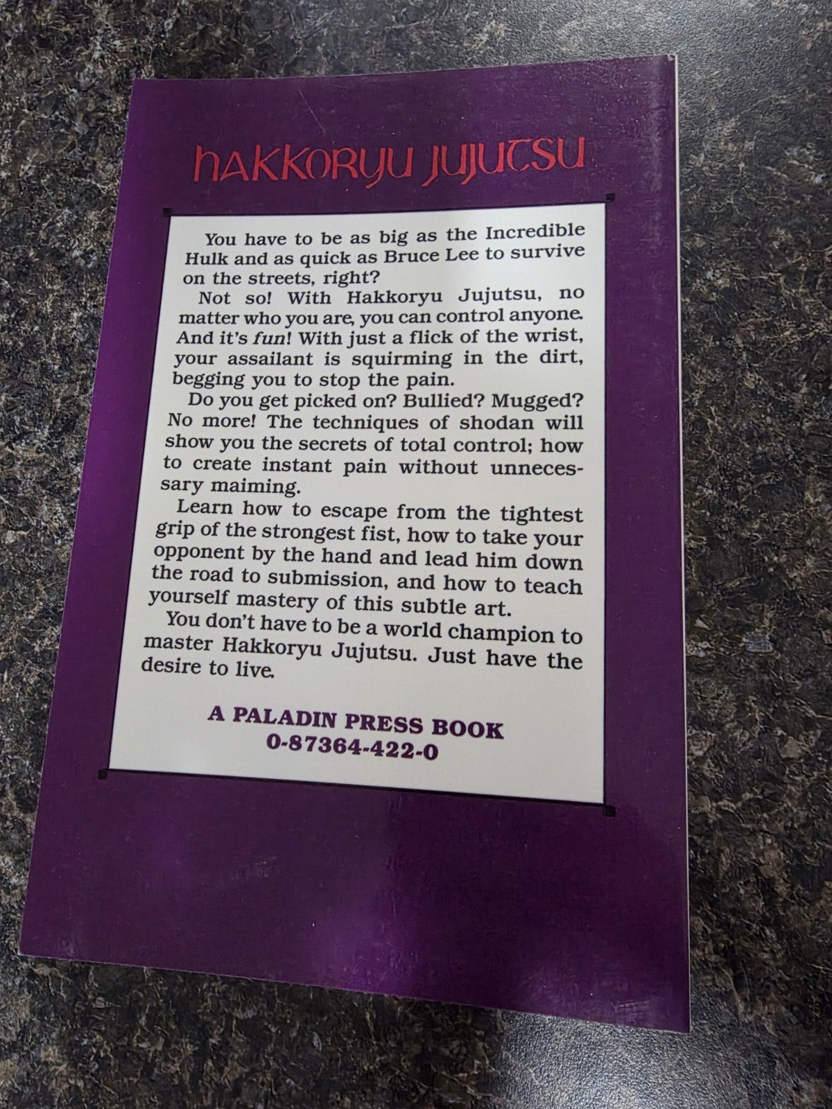 Paladin Press Secrets of Hakkoryu Jujutsu Shodan Tactics Paperback Palumbo
