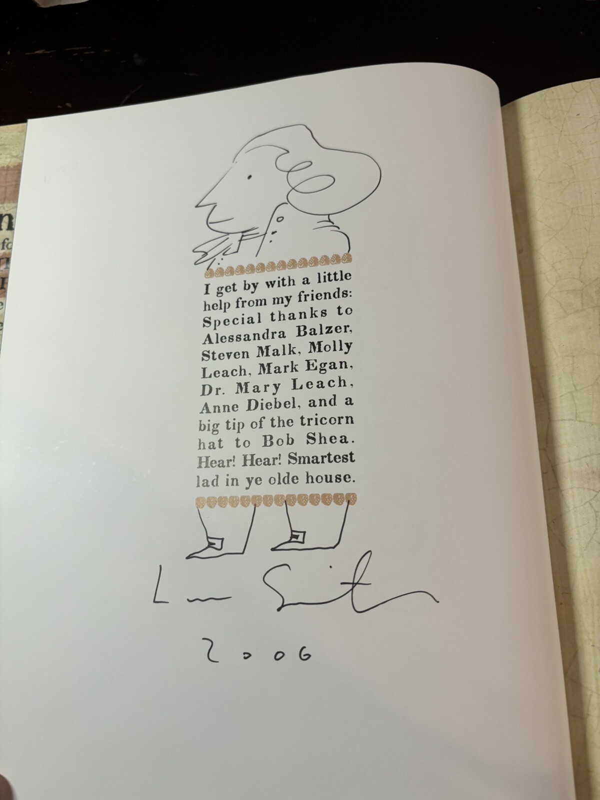 SIGNED W/DRAWING !!John, Paul, George,Ben by Lane Smith(2006,Hardcover w/ dust.)