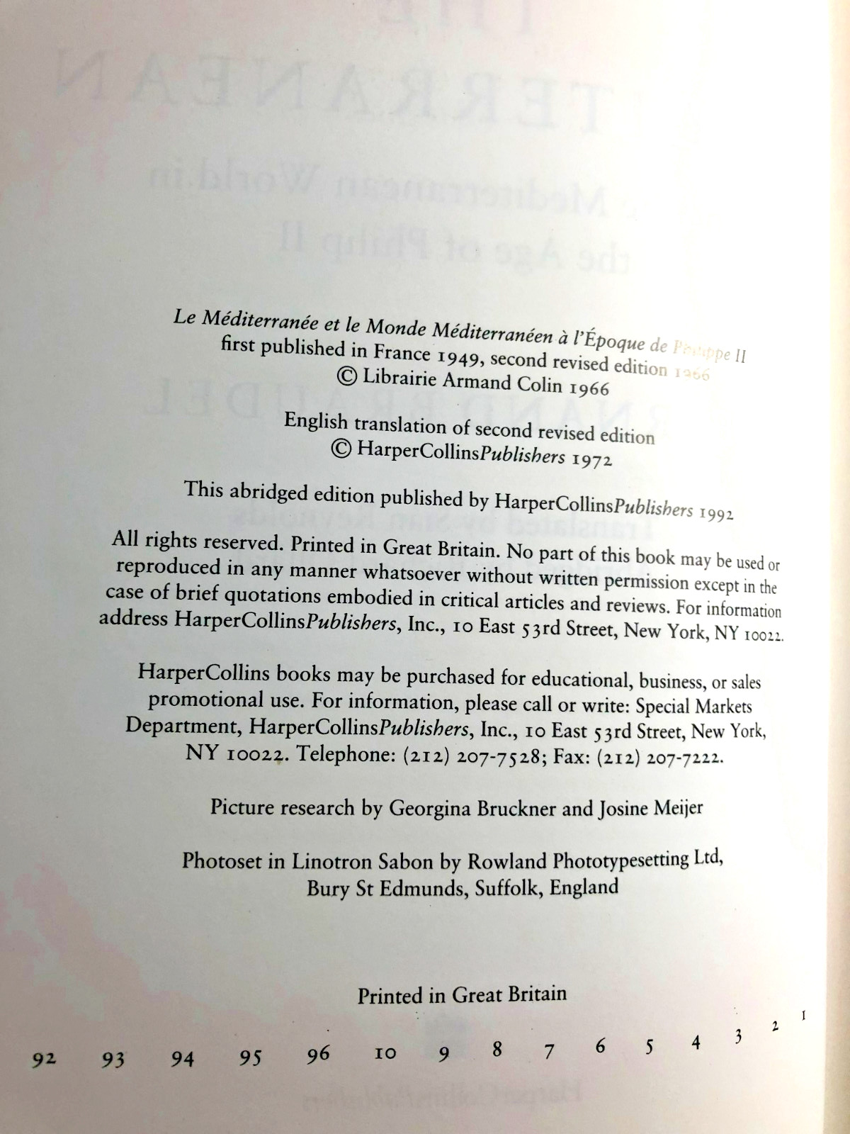 RARE! THE MEDITERRANEAN & THE MEDITERRANEAN WORLD IN THE AGE By Fernand Braudel