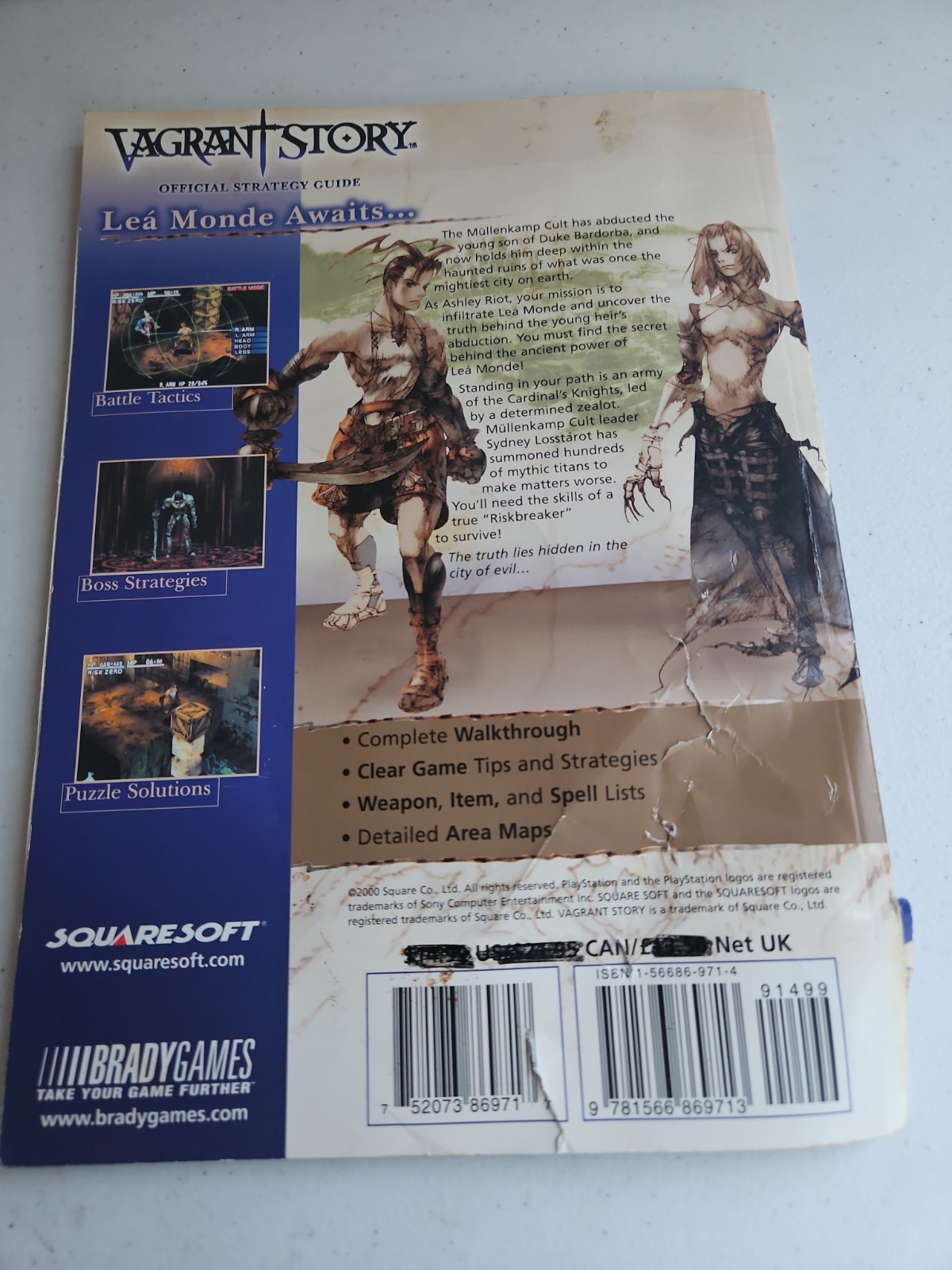 Vagrant Story Official Strategy Guide BradyGames Sony PS1 Squaresoft DAMAGED