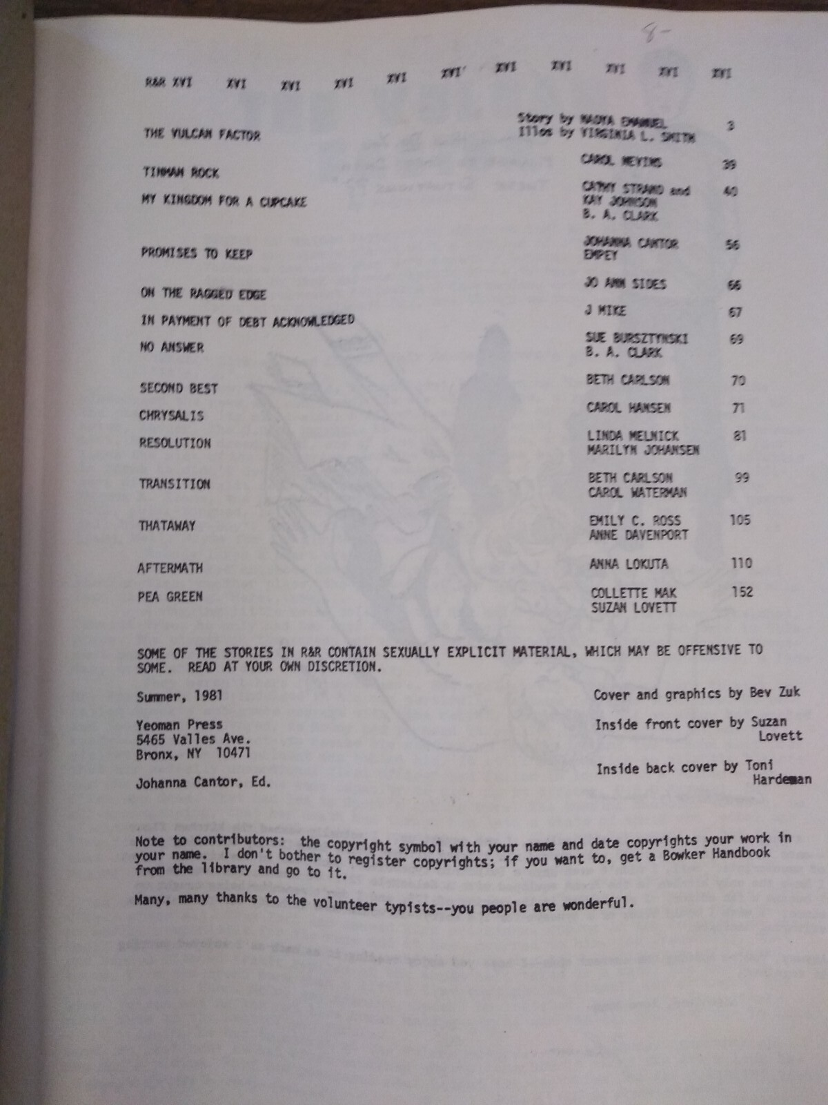 R&R XVI – Star Trek Zine Fanzine 1981 (some warping) Yeoman Press