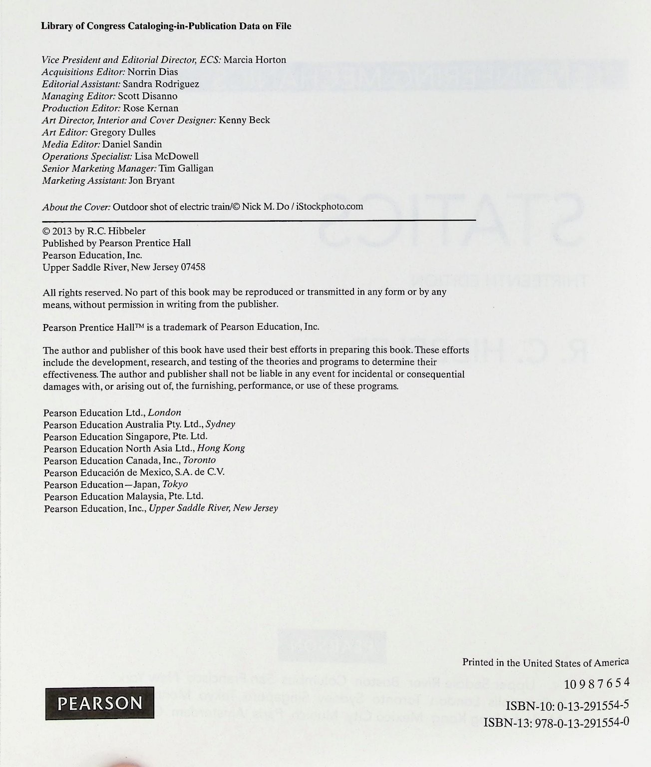 Engineering Mechanics Statics Hibbeler 2013 Thirteenth Edition Pearson Textbook