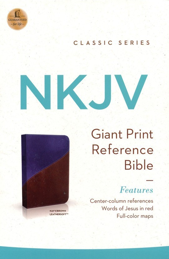 NKJV Reference Bible -Giant Print 13pt *INDEXED* Navy/Brown Imit Leather NEW!
