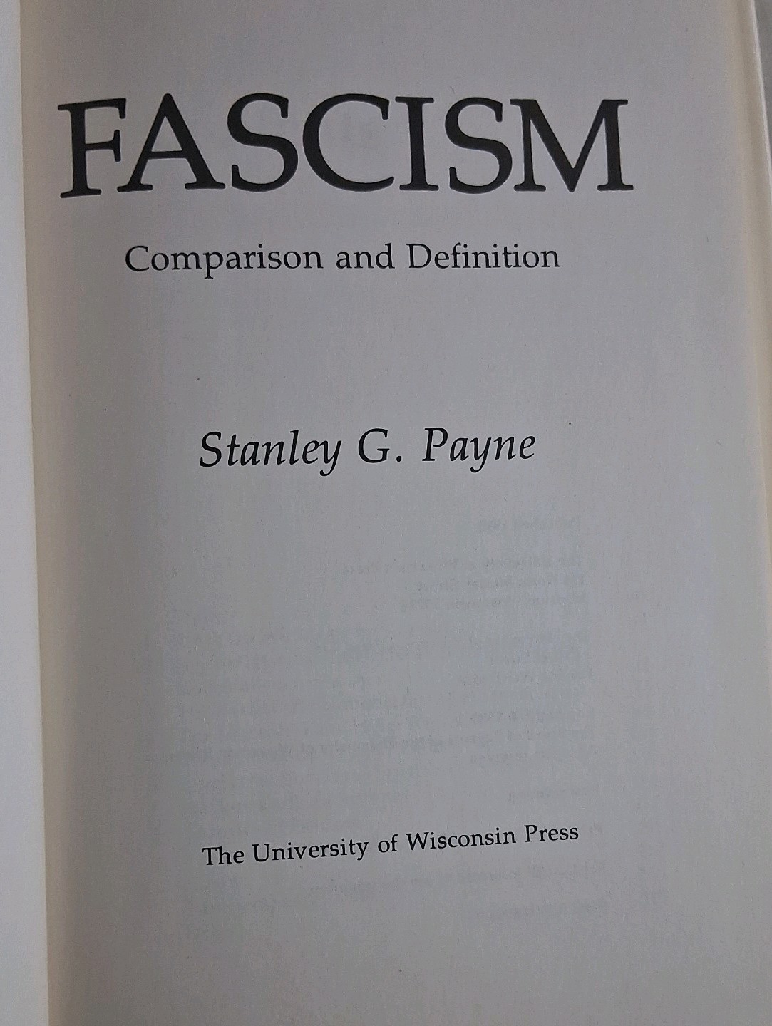 Fascism: Comparison & Definition 1980 Stanley G. Payne HC/DJ 1st Print Wisconsin