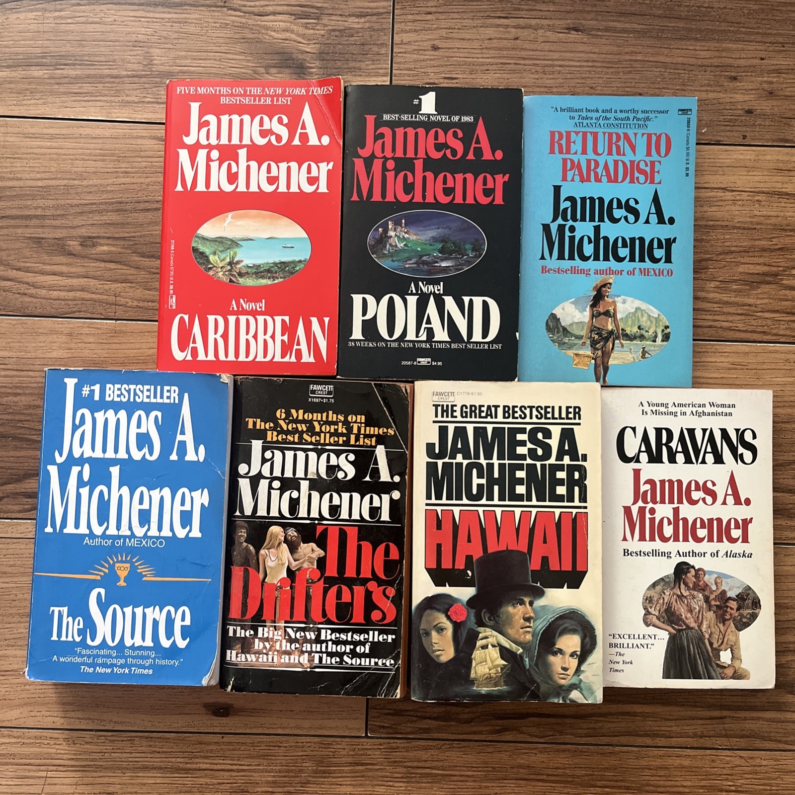 VINTAGE James A. Michener Book Lot of 7 Paperback Reader Novels Adventure