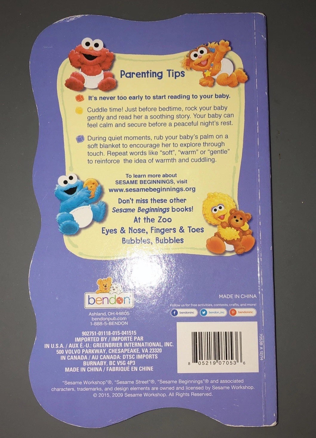 Sesame Beginnings Board Book Nighty-Night Bendon Publishing EUC