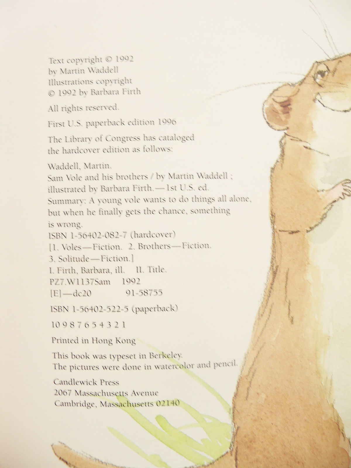 Sam Vole and his Brothers by Martin Waddell illustrated Barbara Firth Signed PB