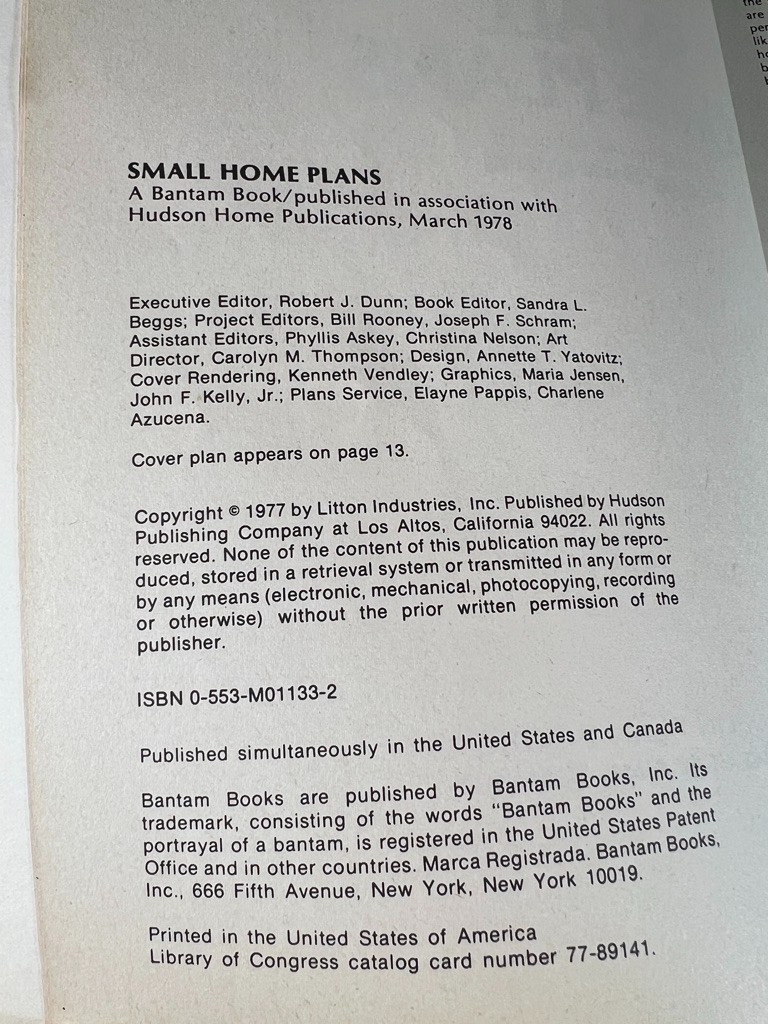 Small Home Plans A Bantam/Hudson Plan Book 1978 House Architecture Design