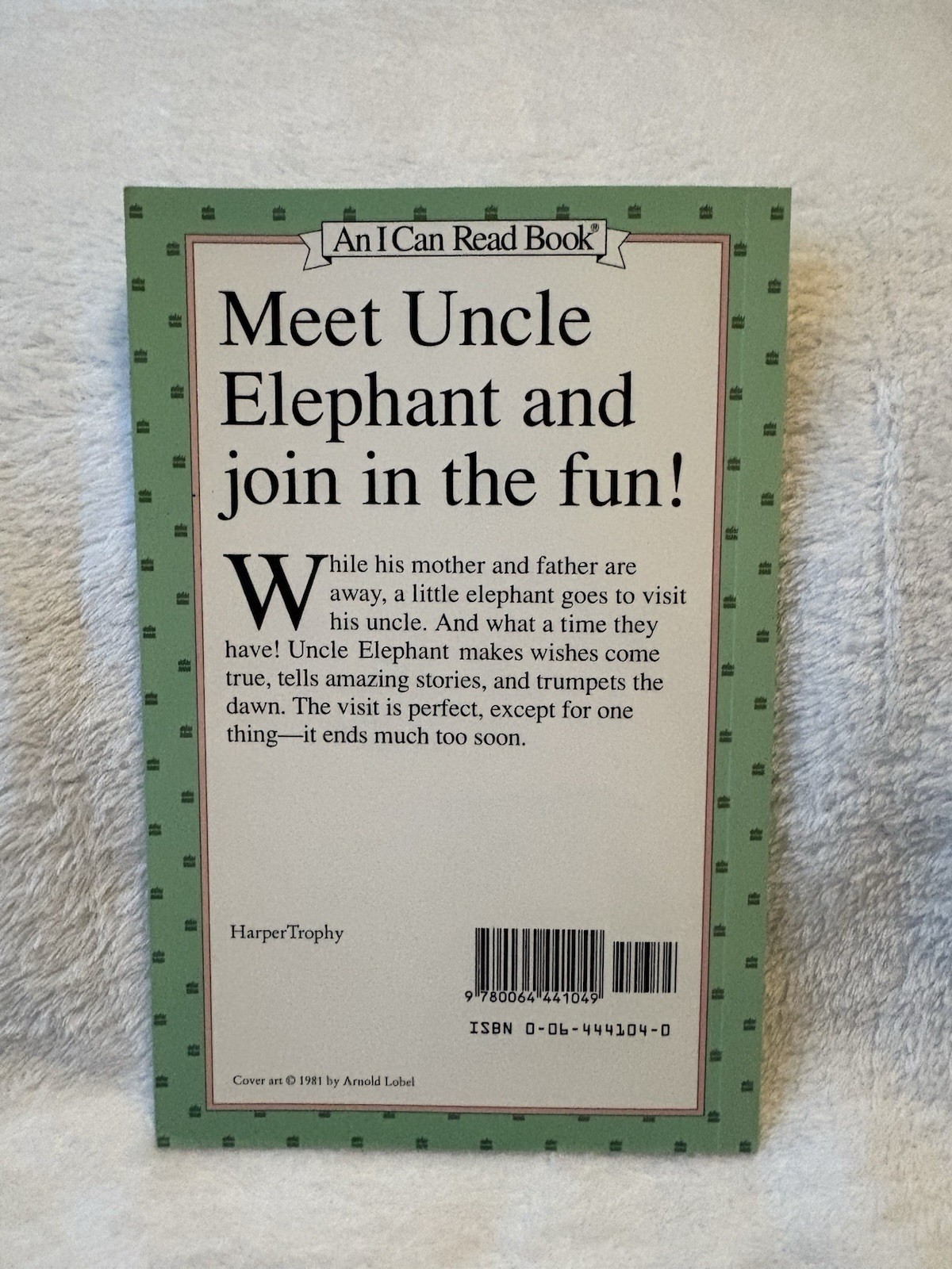 Arnold Lobel Uncle Elephant PB HarperTrophy 1986 1st Ed I Can Read Illus