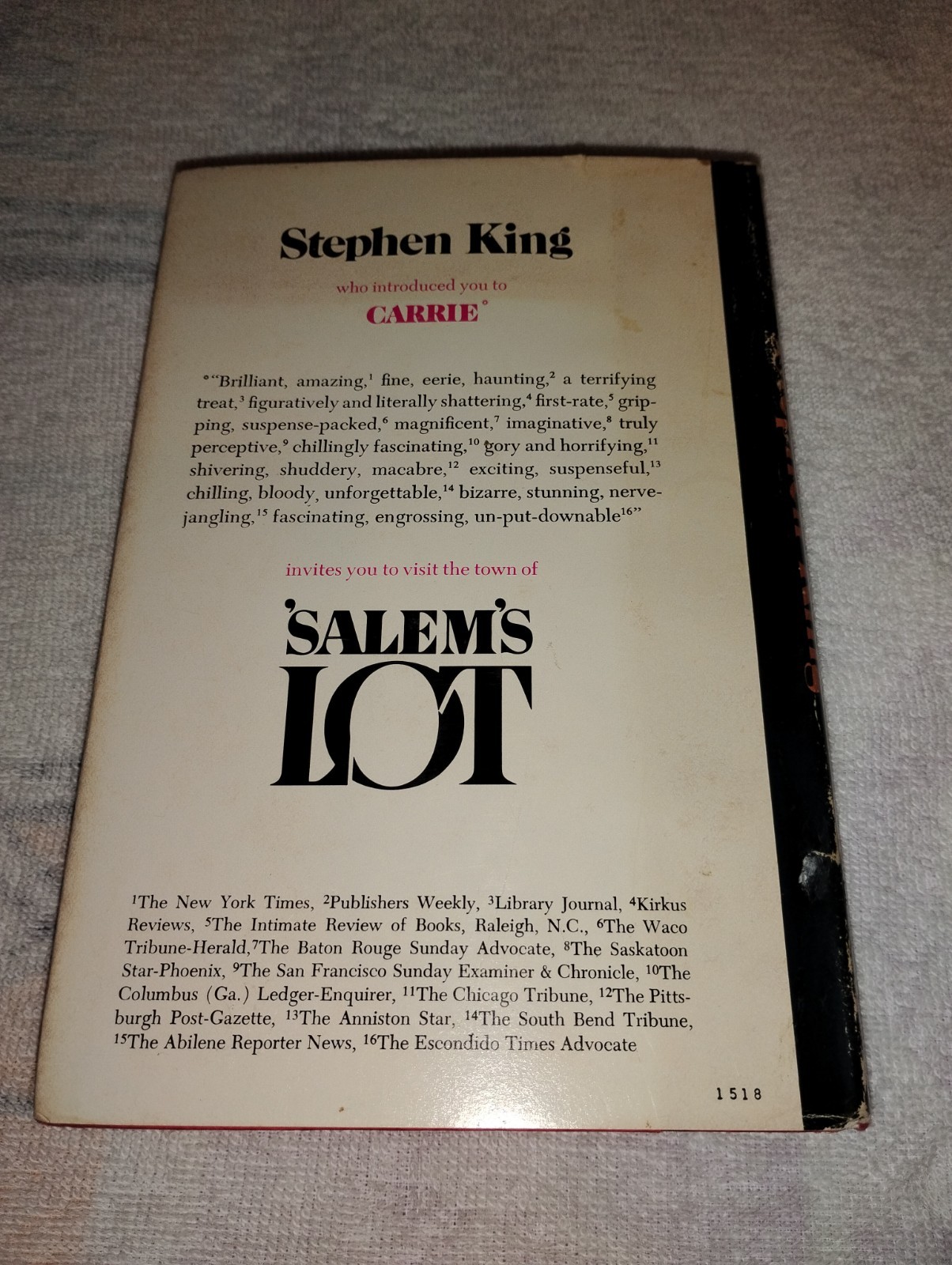 SALEM’S LOT HC DJ Stephen King First Book Club Edition BCE 1975
