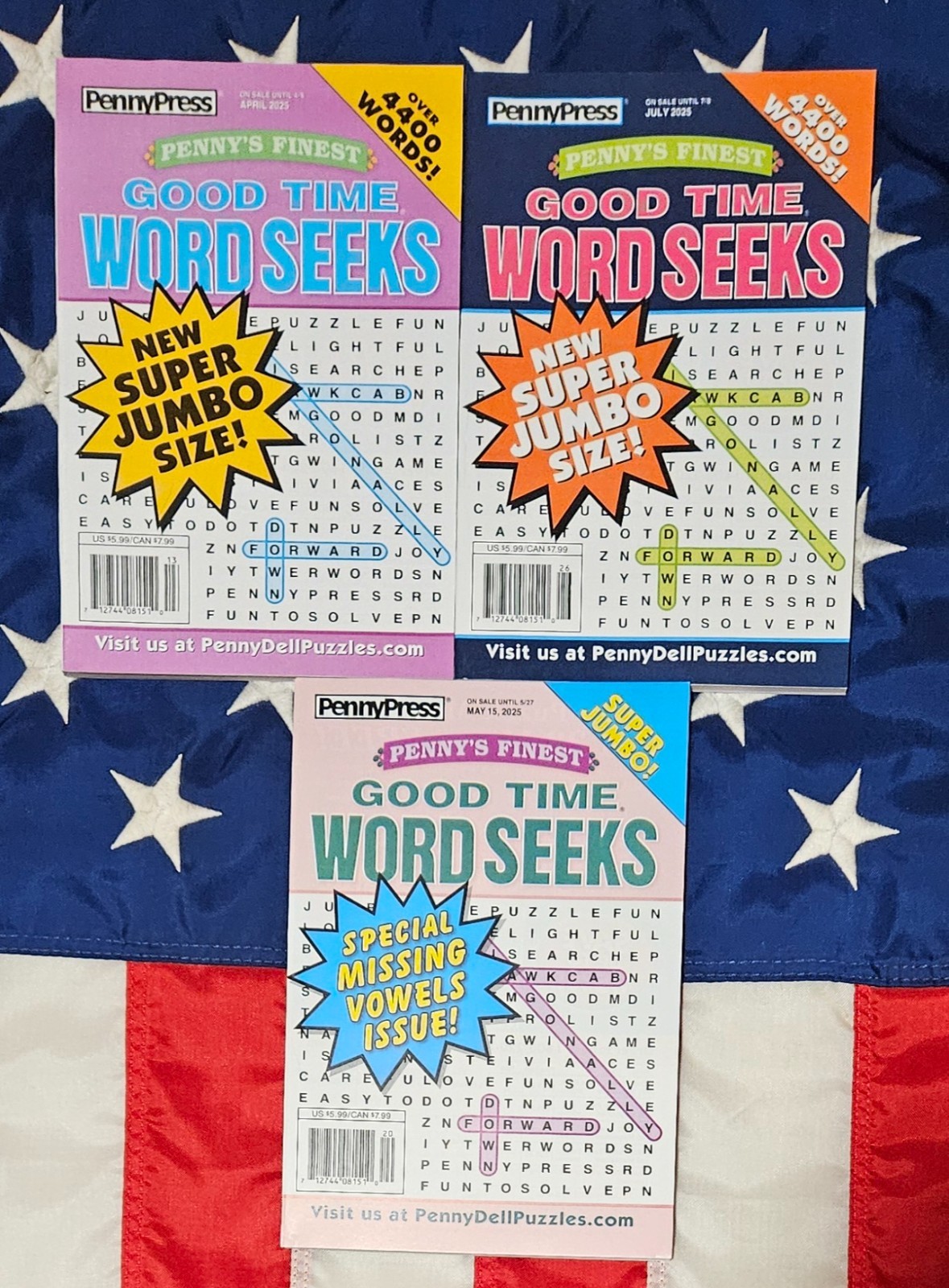 Lot of 3 Penny Press Penny’s Finest Good Time Word Search Seek Puzzle Variety