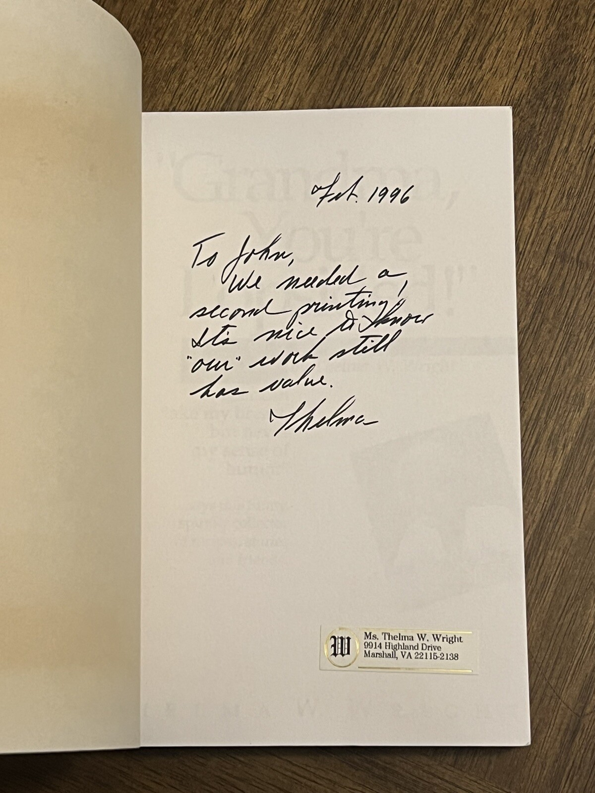 “Grandma You’re Lopsided!” SIGNED By Thelma W Wright 1995 Paperback