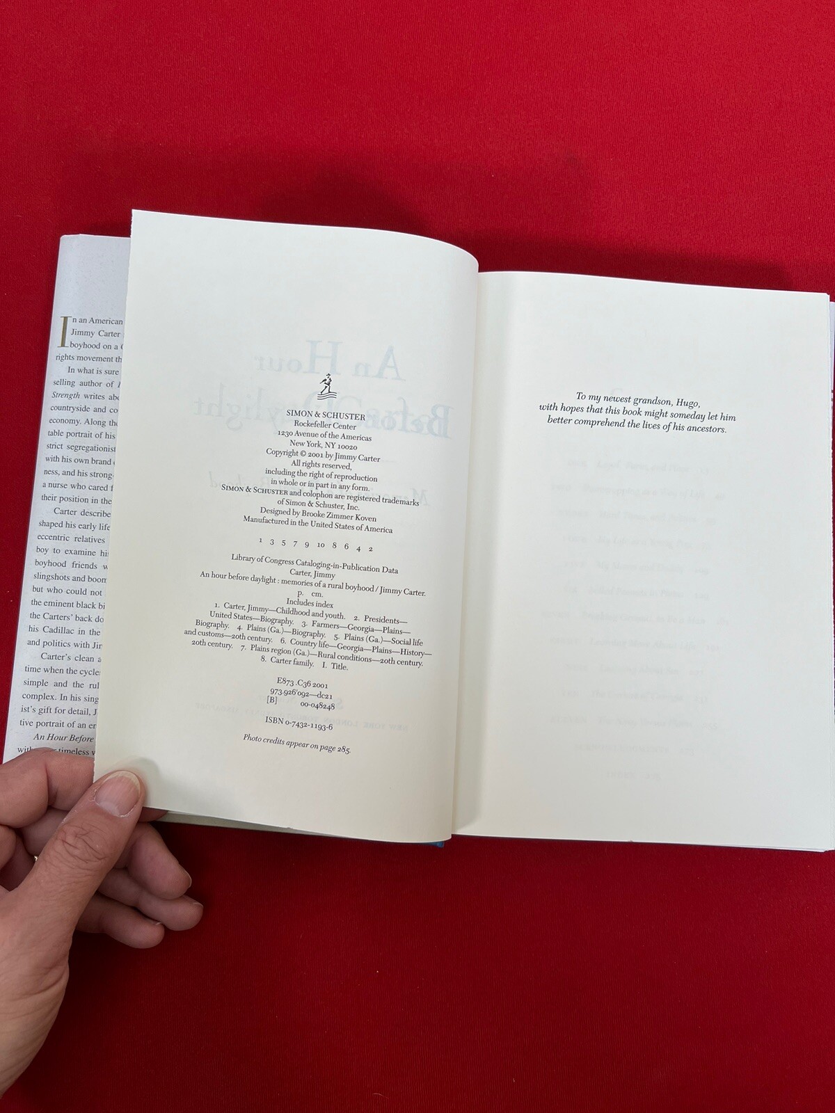 Jimmy Carter SIGNED ‘An Hour Before Daylight: Memories of a Rural Boyhood’ 2001