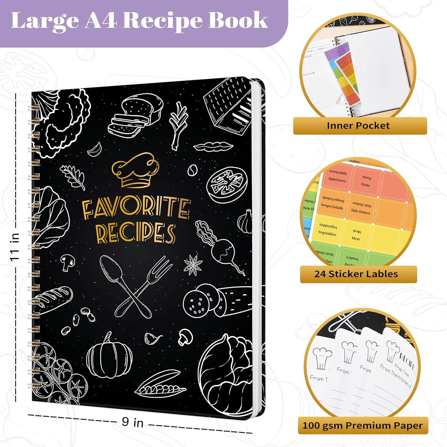 Elegant Recipe Book for 100+ Cherished Meals, Spacious 8.5 x 11 Notebook to Writ