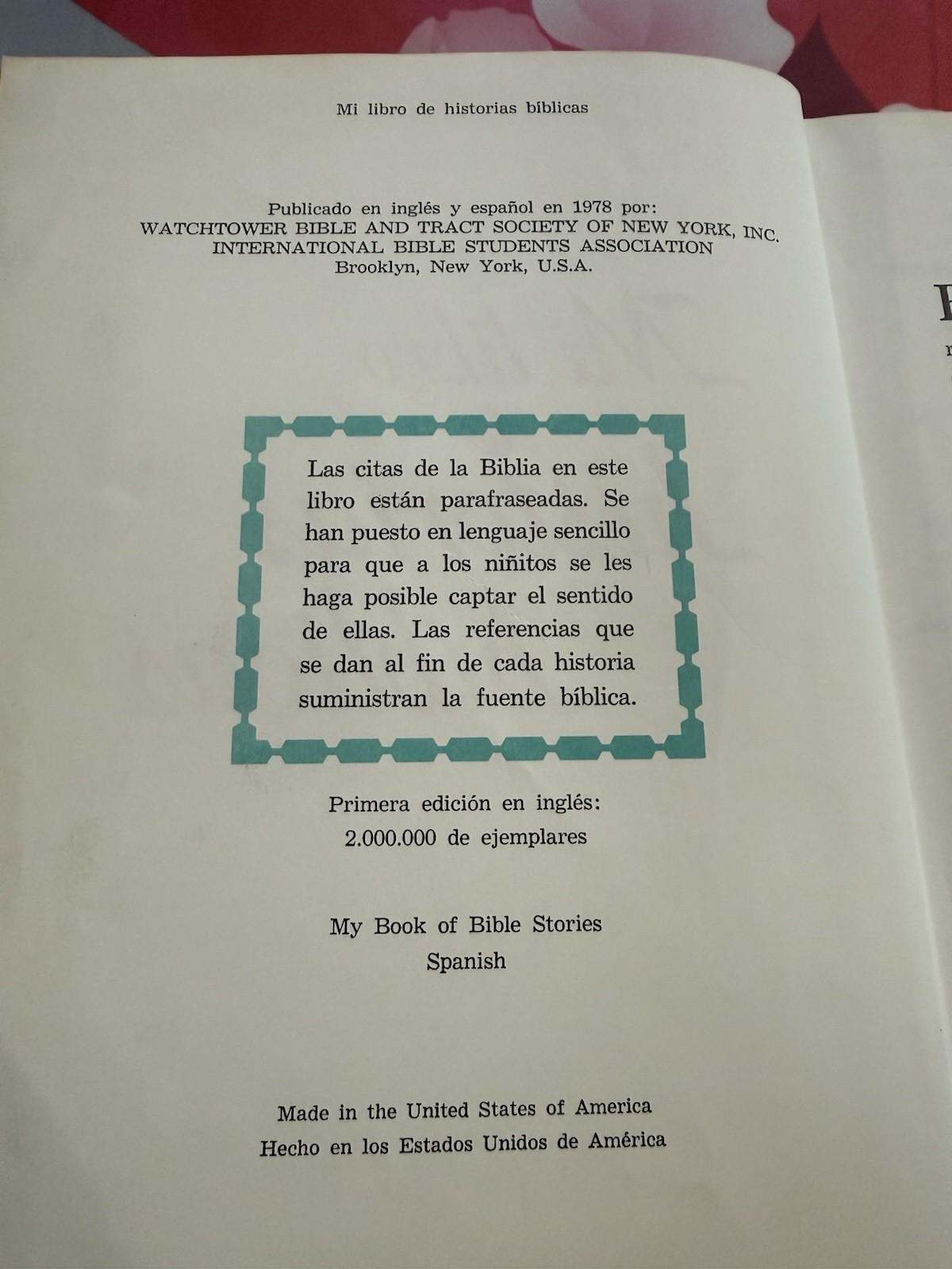 Mi Libro de Historias Biblicas (My Book of Bible Stories Spanish) 1978 HC