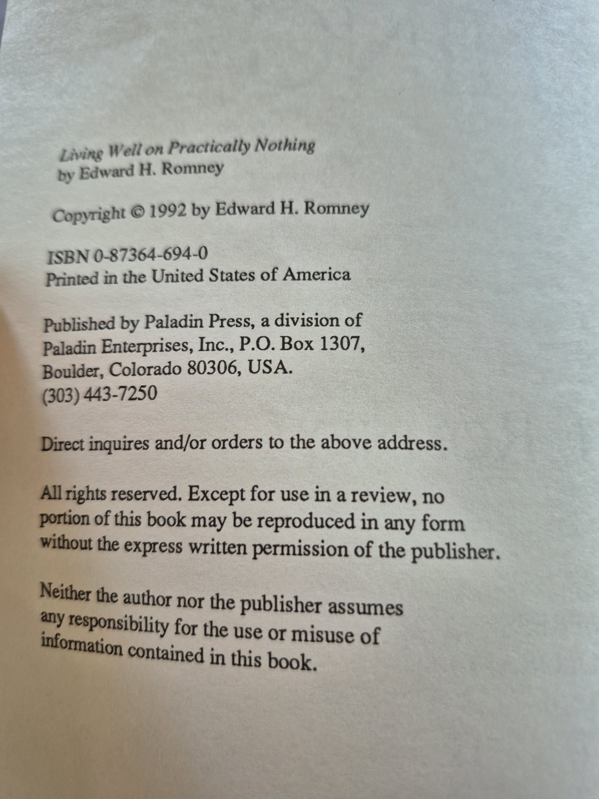 Living Well on Practically Nothing by Edward H. Romney (1992, Trade Paperback)