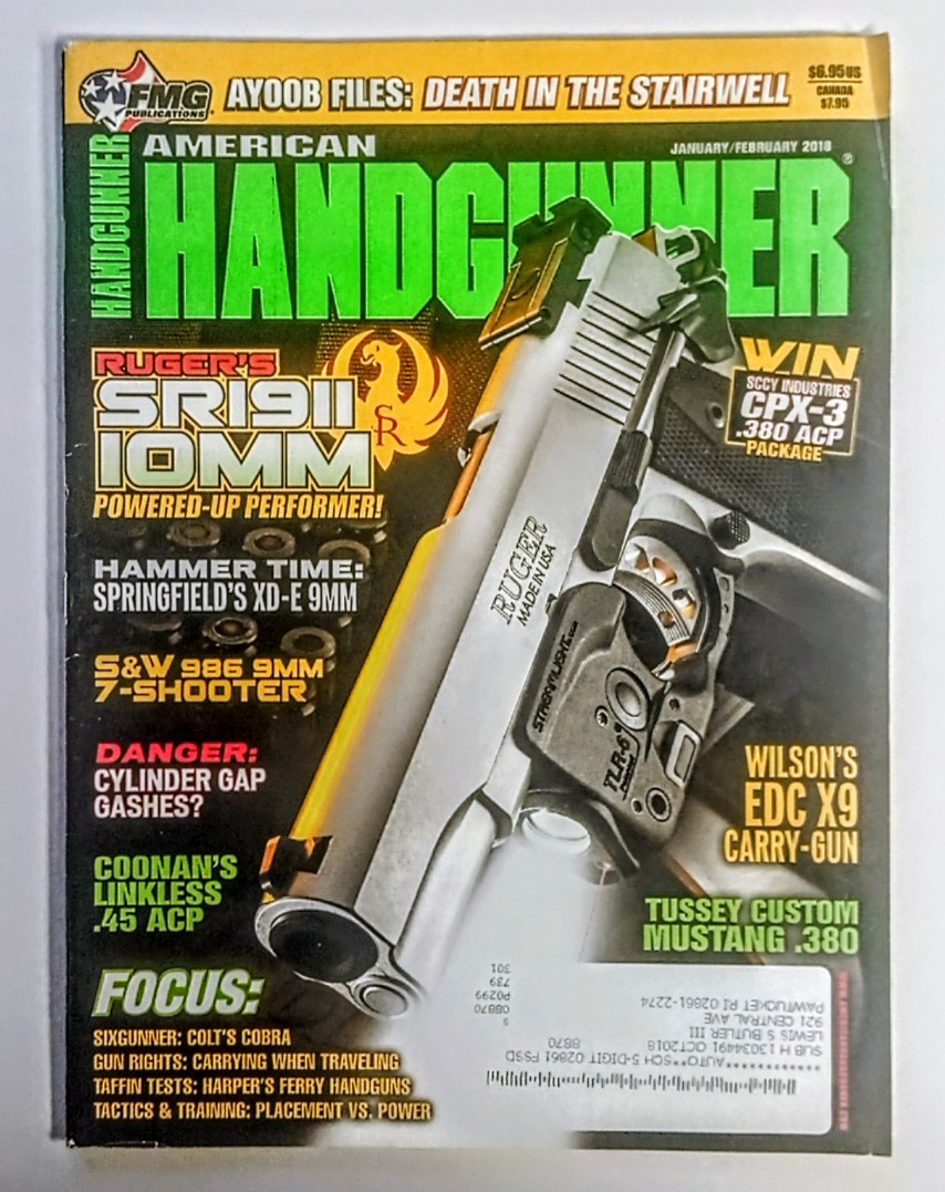 American Handgunner Jan/Feb 2018 Ruger SR1911 10mm Wilson EDC X9 Mustang 380