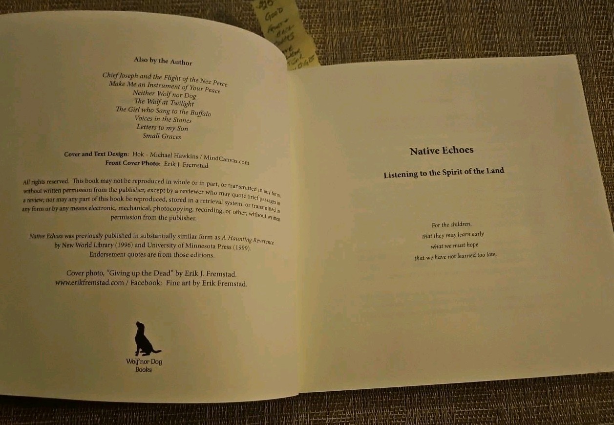 Native Echoes: Listening to the Spirit of the Land, Kent Nerburn, 1999, PB V