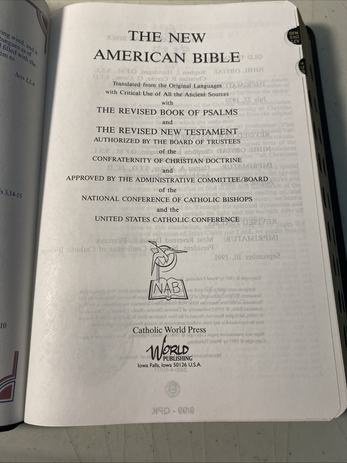 The New American Bible NAB Official Catholic Bible Catholic Word Press ~ VGC