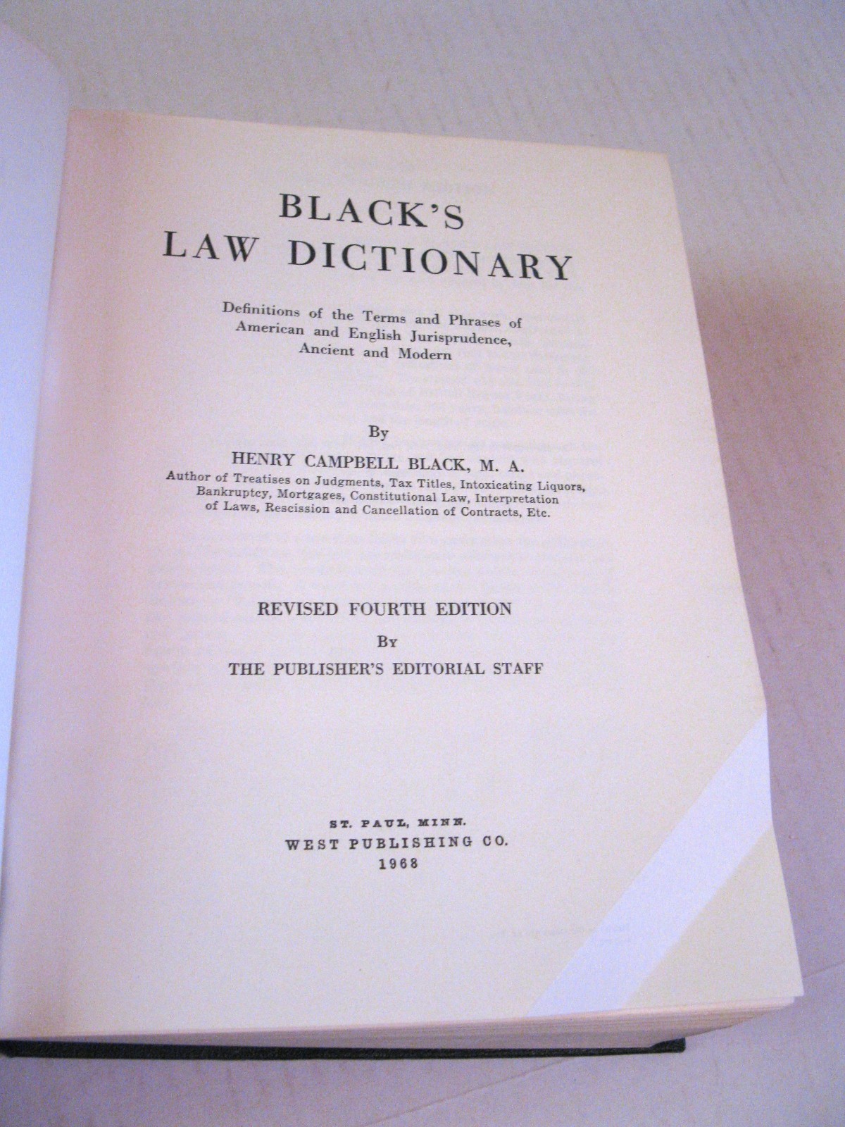 BLACK’S LAW DICTIONARY Revised 4th Edition Henry Campbell Black Hardcover 1968