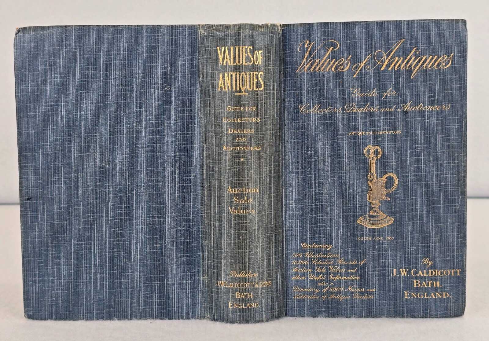 VALUES OF ANTIQUES by J. W. Caldicott Bath, England 1929 Vintage Hardback Book