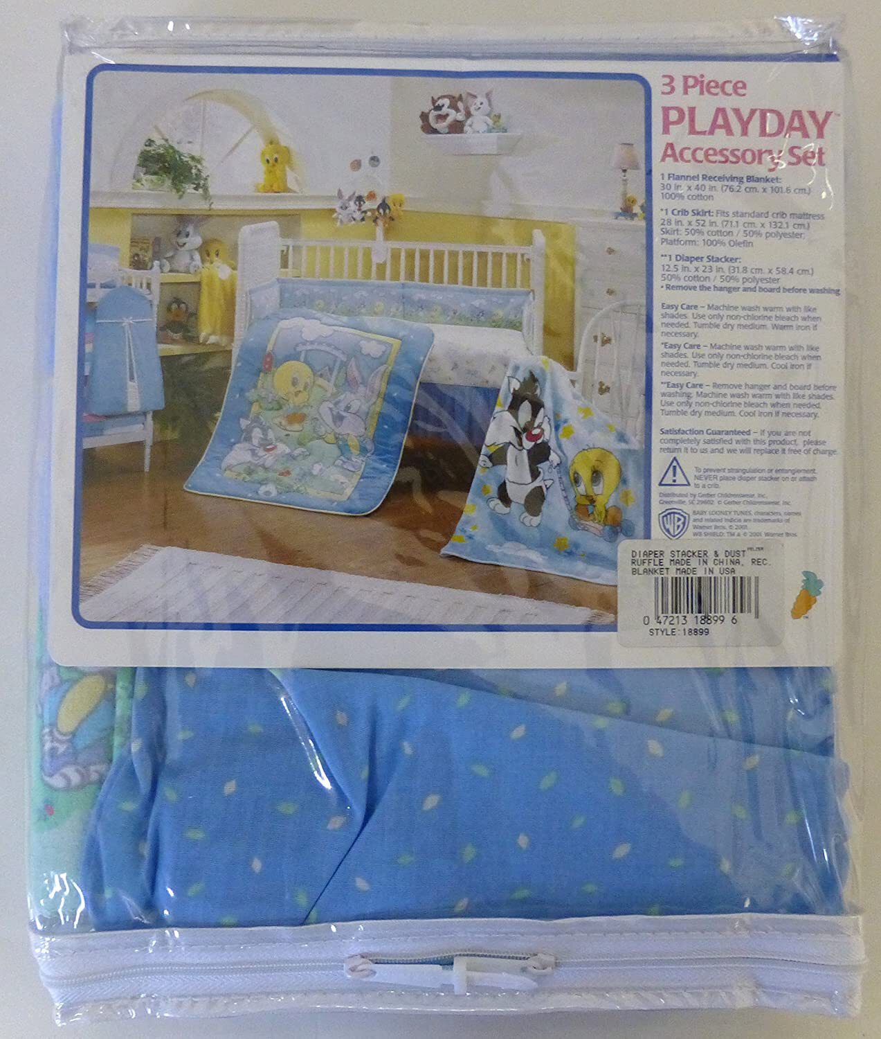 Baby Looney Tunes 3 Piece Playday Accessory Set – Crib Skirt, Flannel Receiving