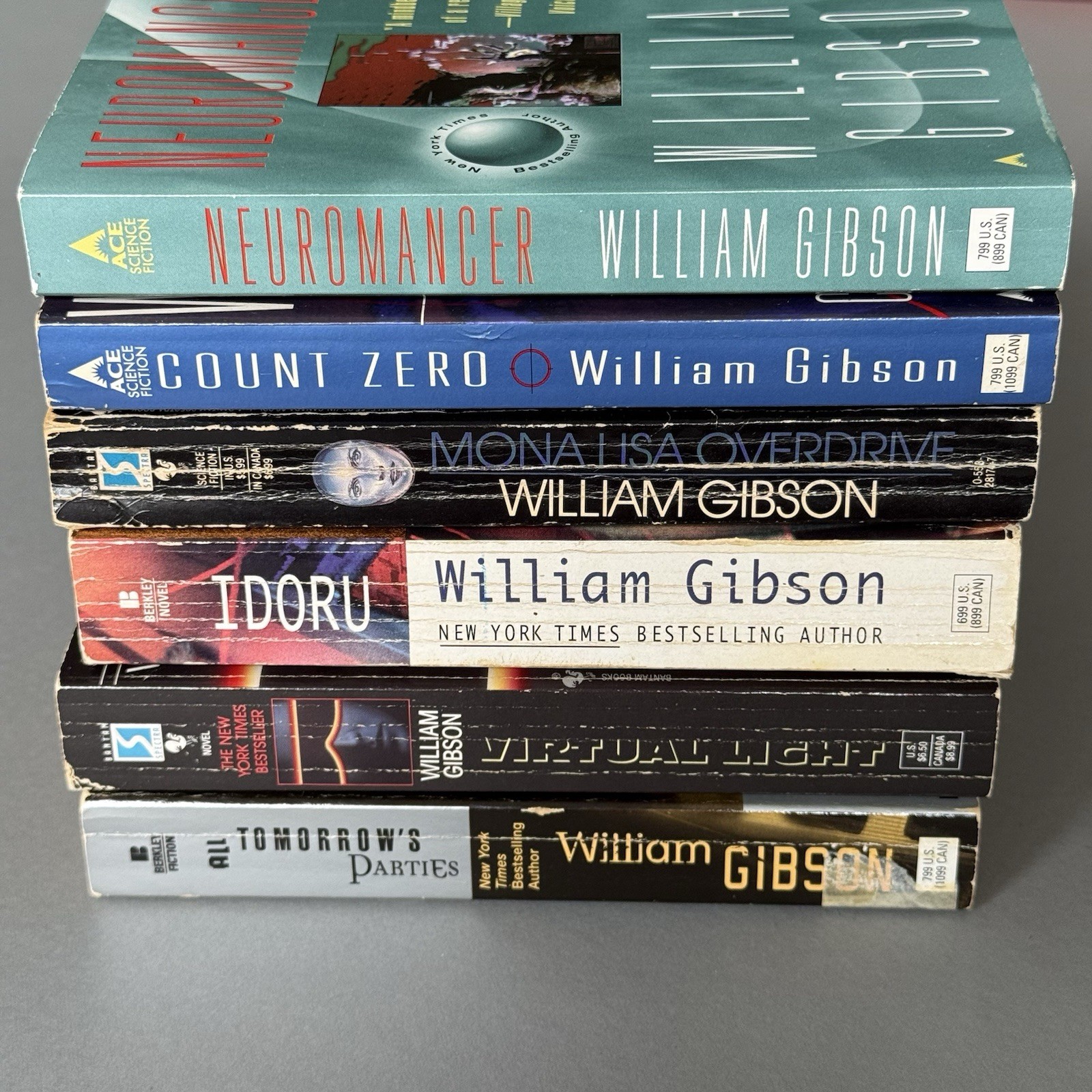 6 William Gibson book lot PB Cyberpunk Neuromancer, Count Zero, Idoru, Mona Lisa