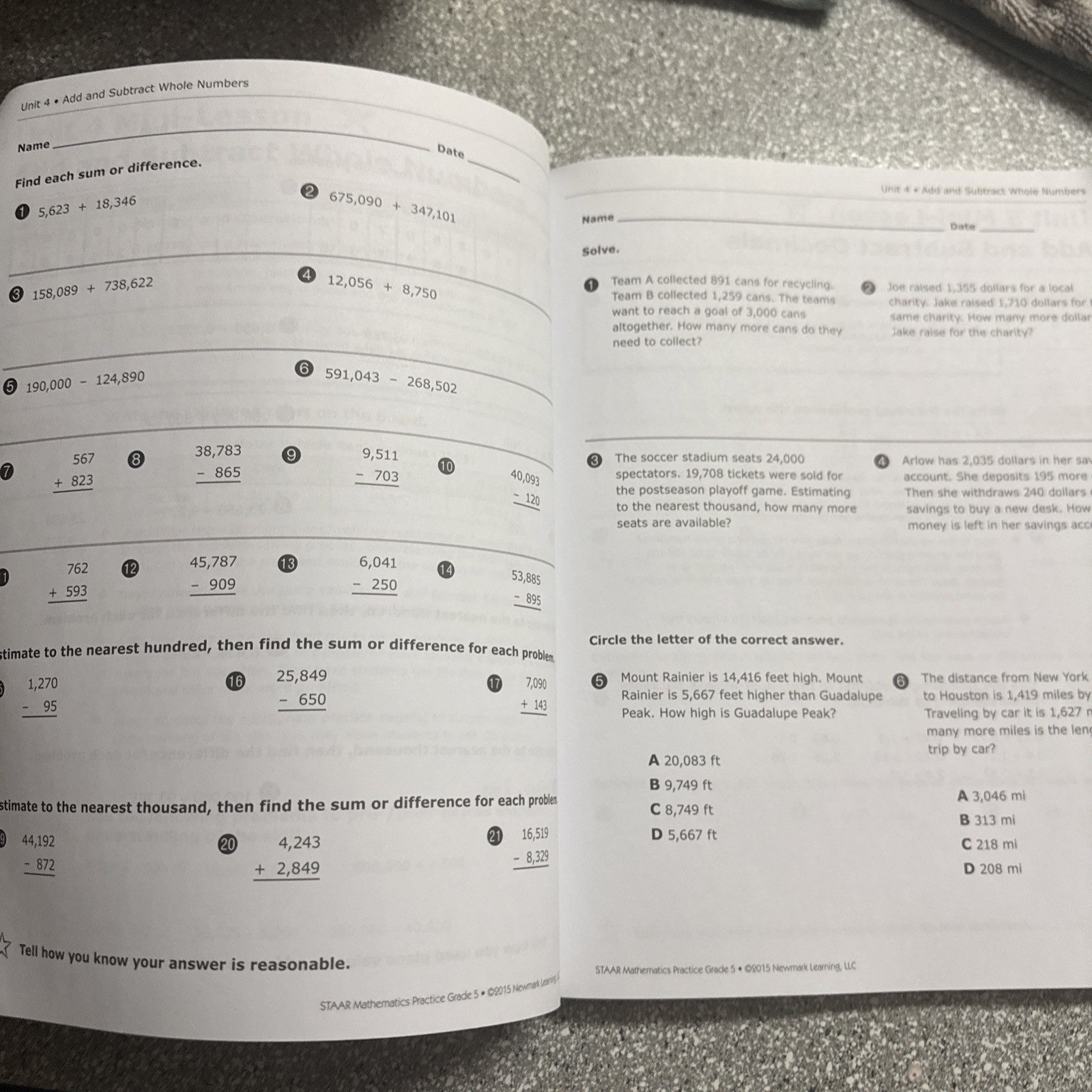 Staar Mathematics Practice Grade 5- Newmark Learning