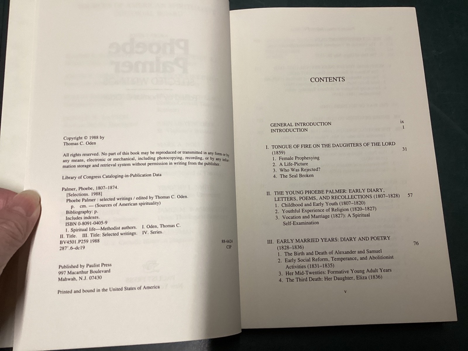 Phoebe Palmer : Selected Writings by Thomas C. Oden HC DJ Paulist Press